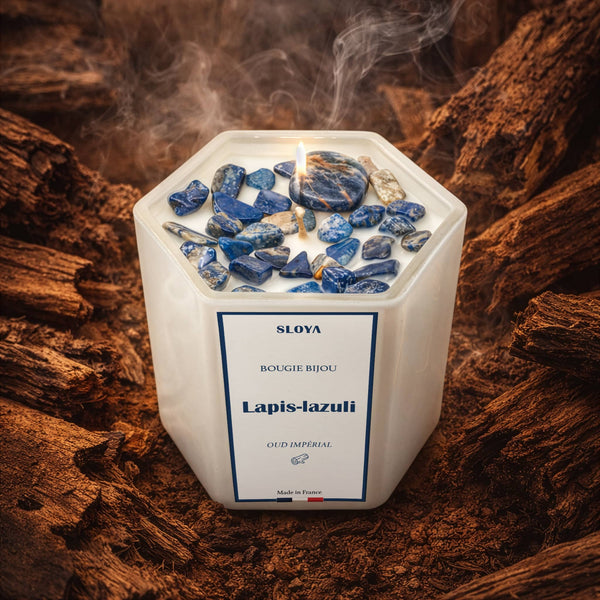 Bougie bijou pierres Lapis-lazuli - parfum Oud Impérial - SLOYA
