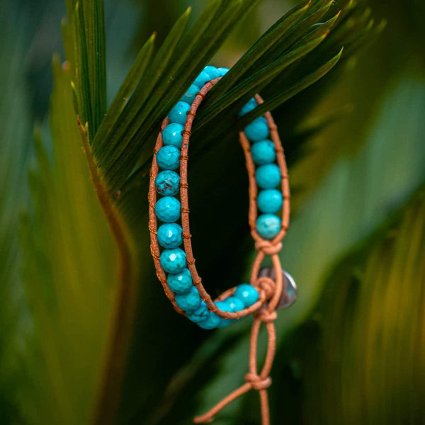 Bracelet LUMI en pierres naturelles Turquoise et cuir - SLOYA