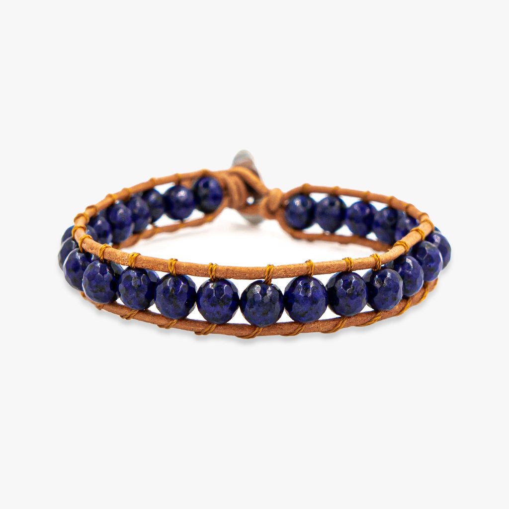 Bracelet IOMAS en pierres naturelles lapis lazuli et cuir - SLOYA