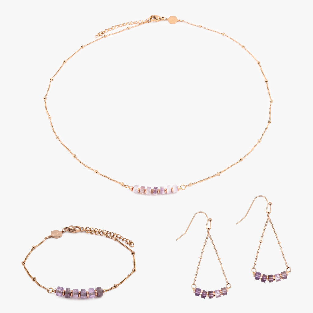 Collier, bracelet et boucles d'oreilles Piana en pierres Améthyste - SLOYA
