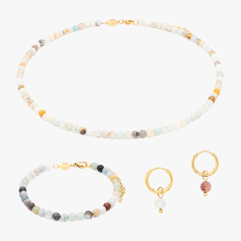 Collier, bracelet et boucles d'oreilles Serena en pierres Amazonite - SLOYA