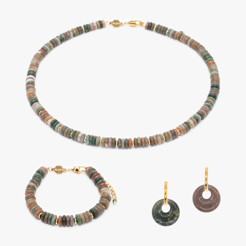 Collier, bracelet et boucles d'oreilles Blima en pierres Agate Indienne - SLOYA