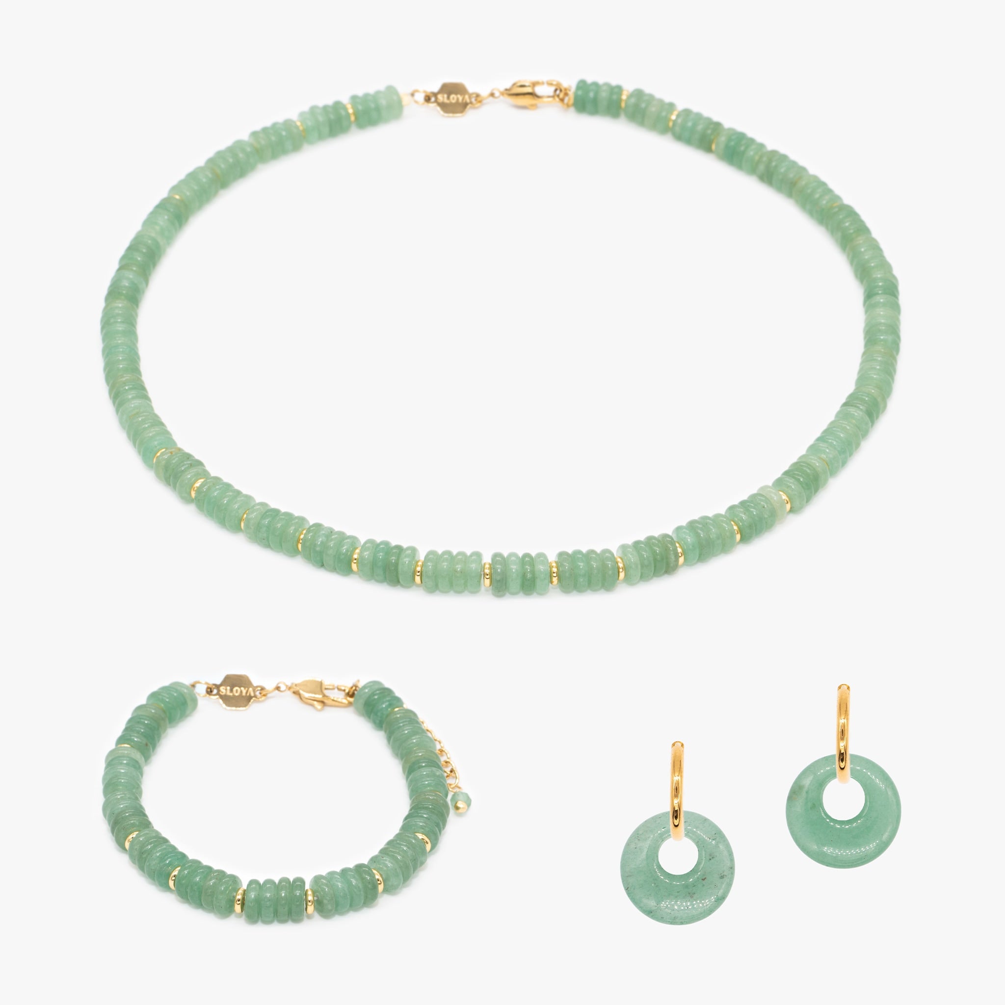 Collier, bracelet et boucles d'oreilles Blima en pierres Aventurine - SLOYA