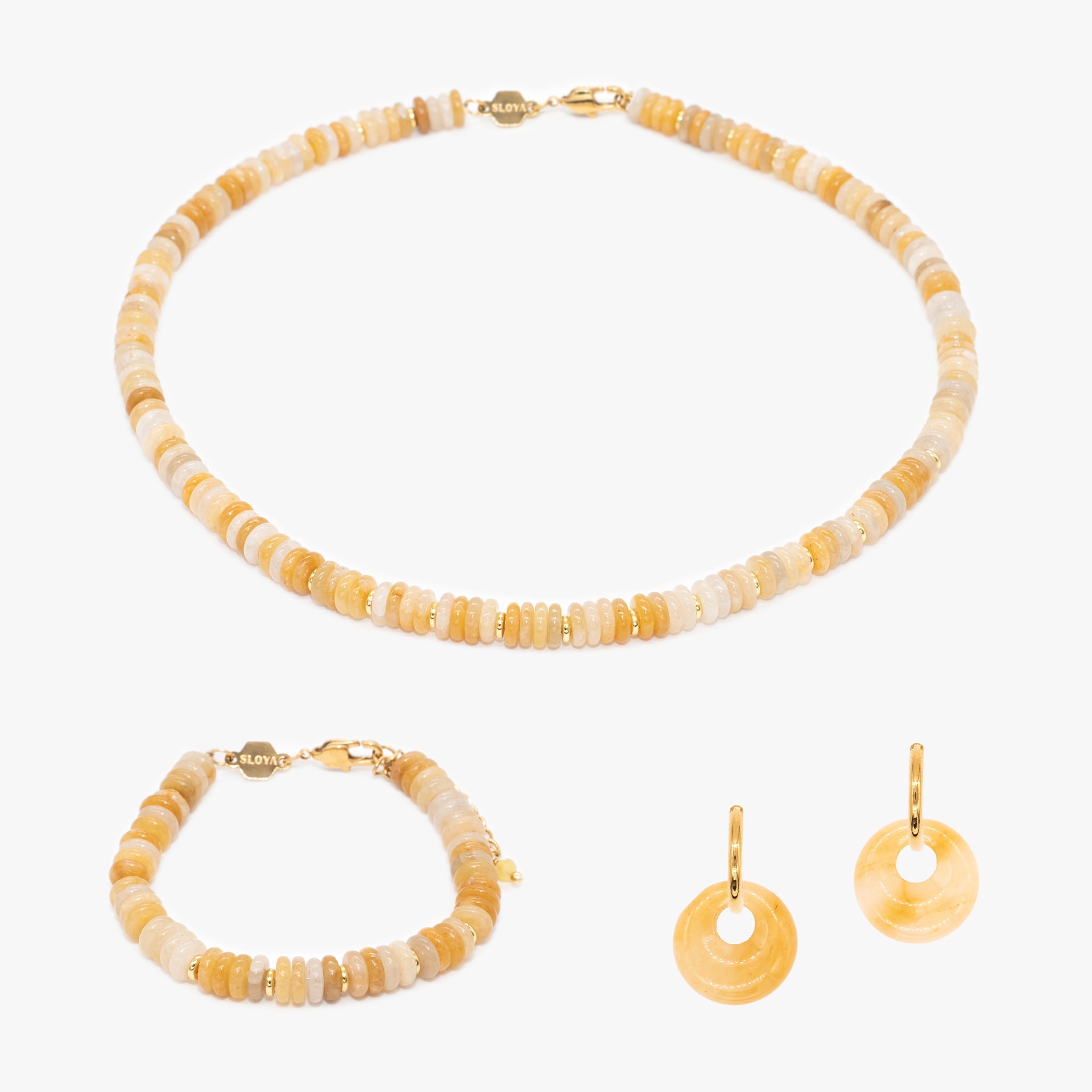 Collier, bracelet et boucles d'oreilles Blima en pierres Jade jaune - SLOYA