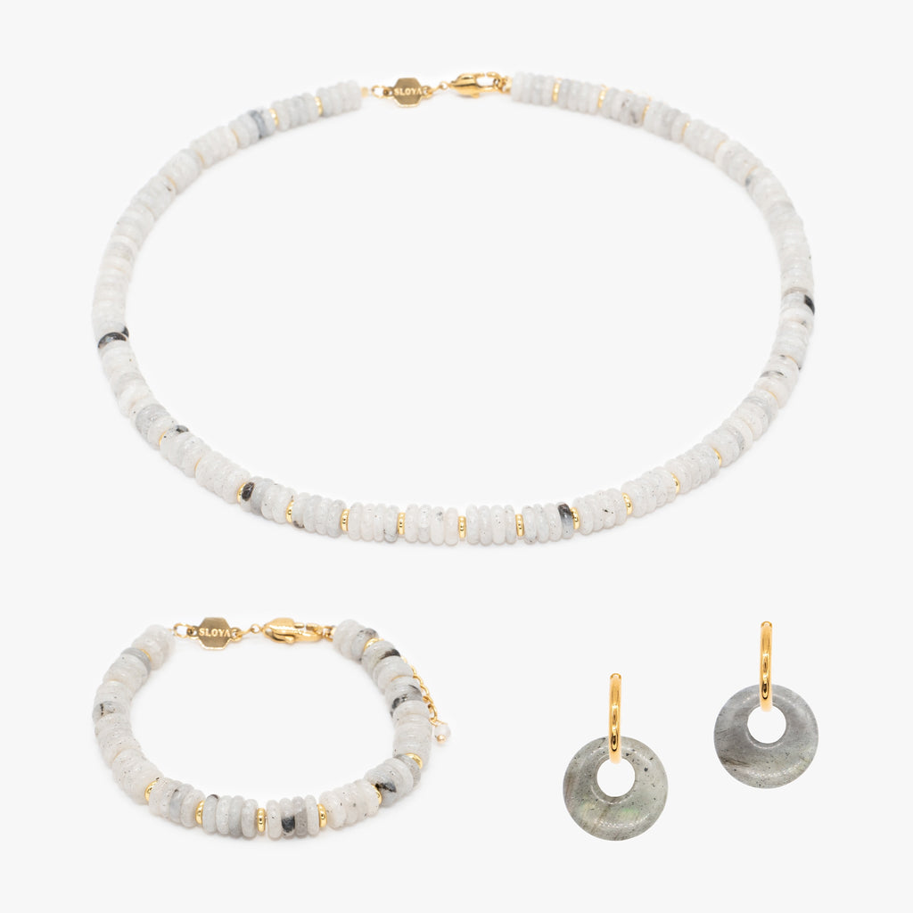 Collier, bracelet et boucles d'oreilles Blima en pierres Labradorite - SLOYA