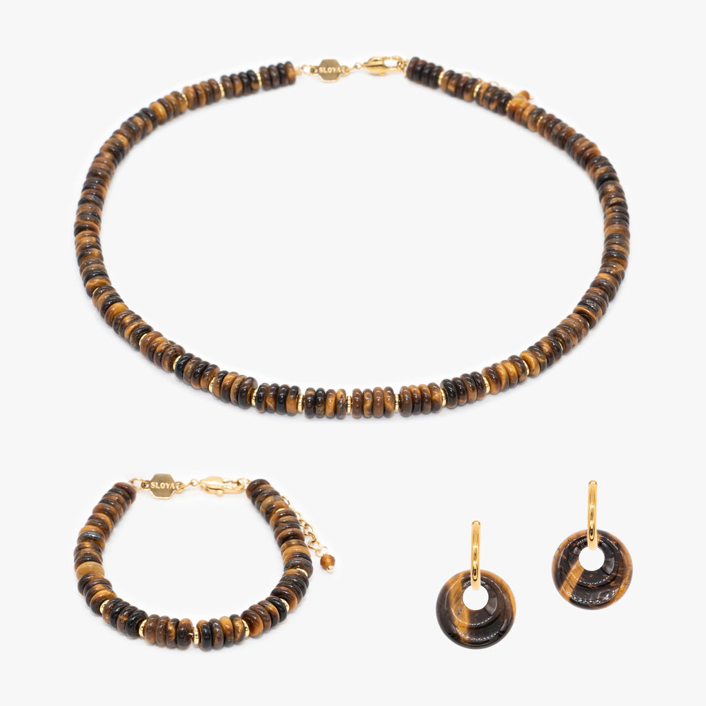 Collier, bracelet et boucles d'oreilles Blima en pierres Oeil de Tigre - SLOYA