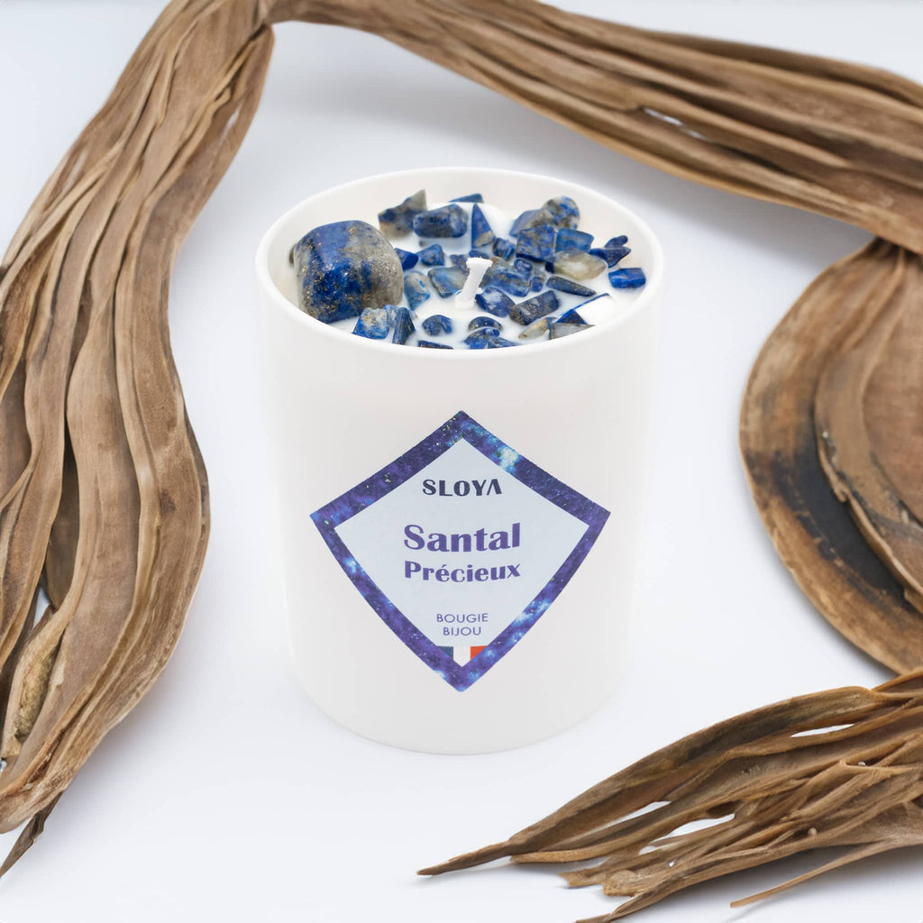 Bougie bijou pierres Lapis-lazuli - parfum Santal Précieux - SLOYA