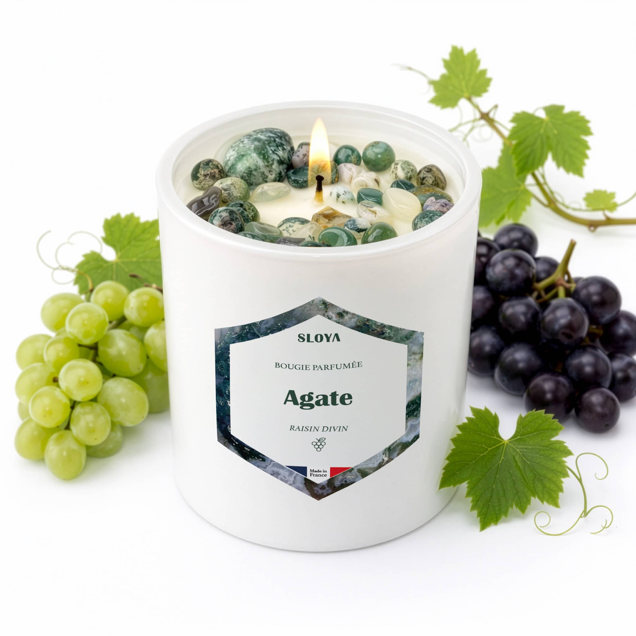 Bougie pierres Agate - parfum Raisin Divin - SLOYA