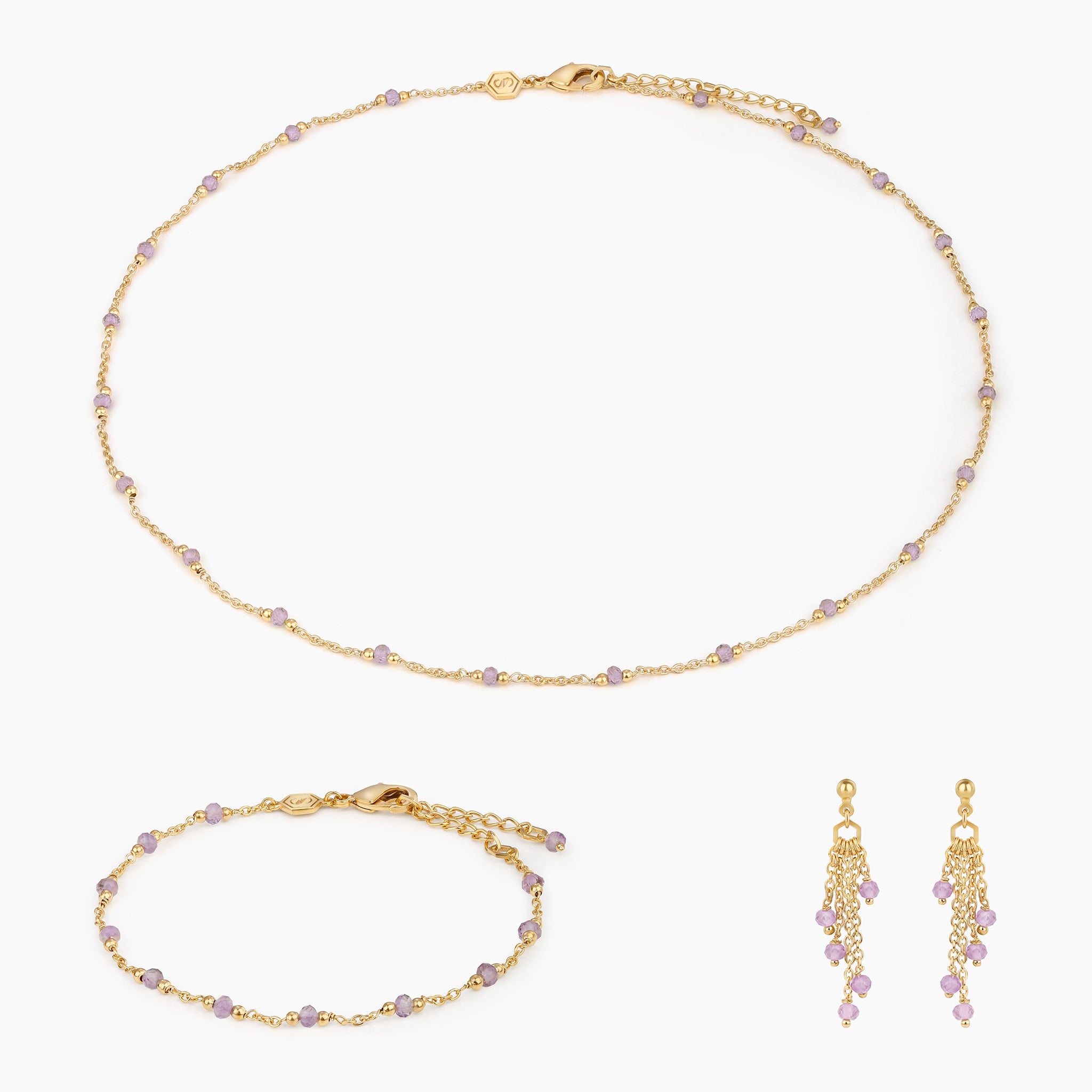 Collier, bracelet et boucles d'oreilles Elyssa en pierres Améthyste - SLOYA