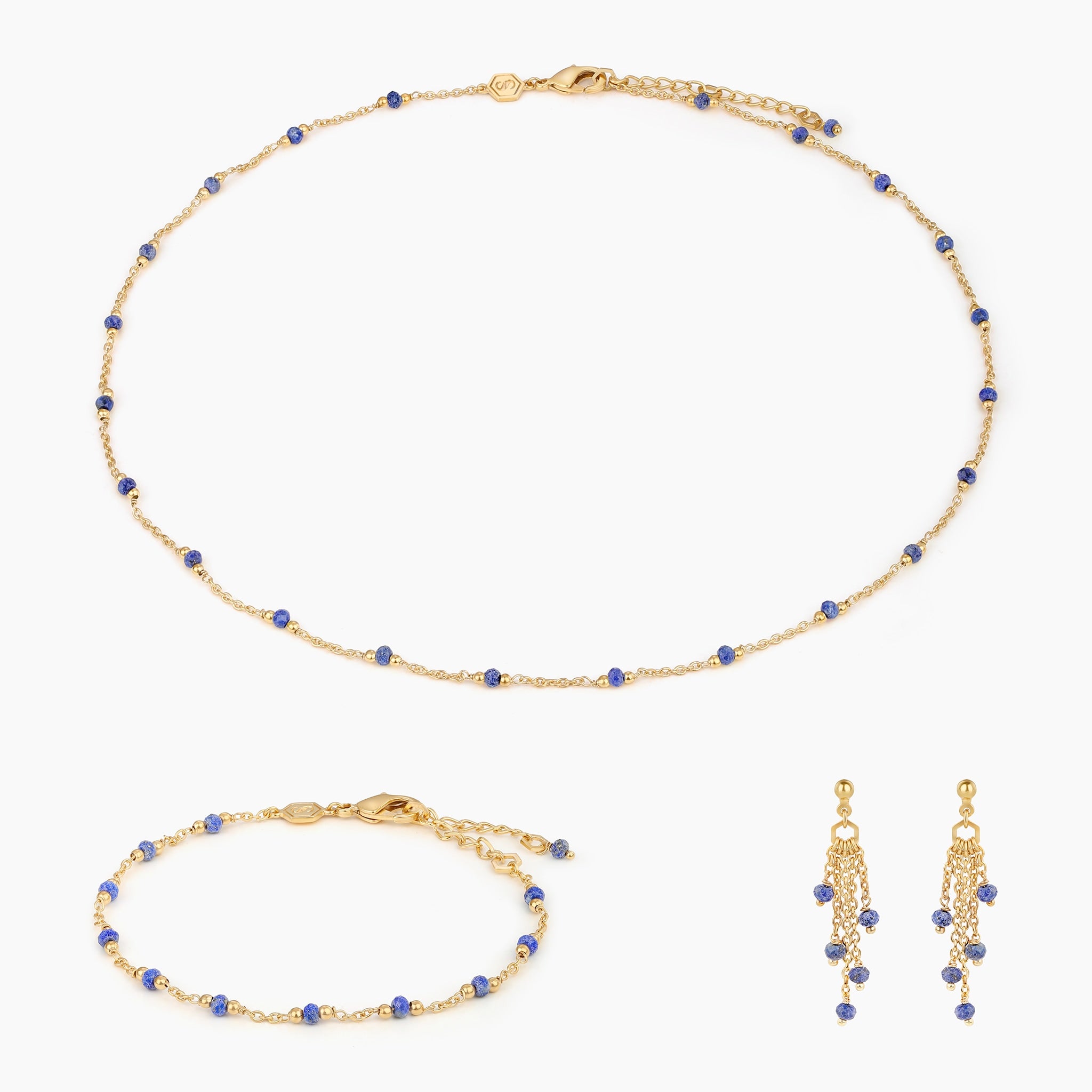 Collier, bracelet et boucles d'oreilles Elyssa en pierres Lapis-lazuli - SLOYA