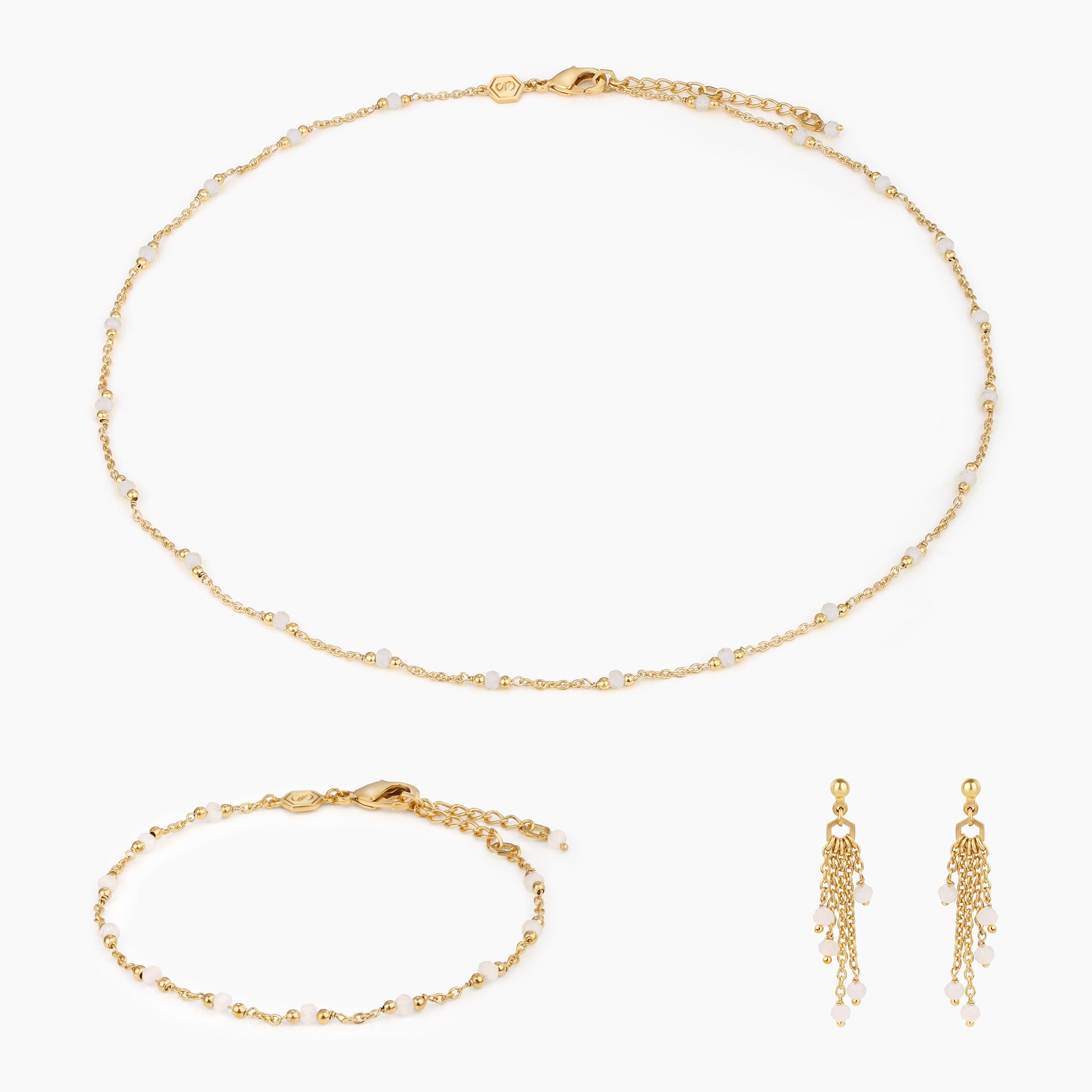 Collier, bracelet et boucles d'oreilles Elyssa en Pierres de Lune - SLOYA