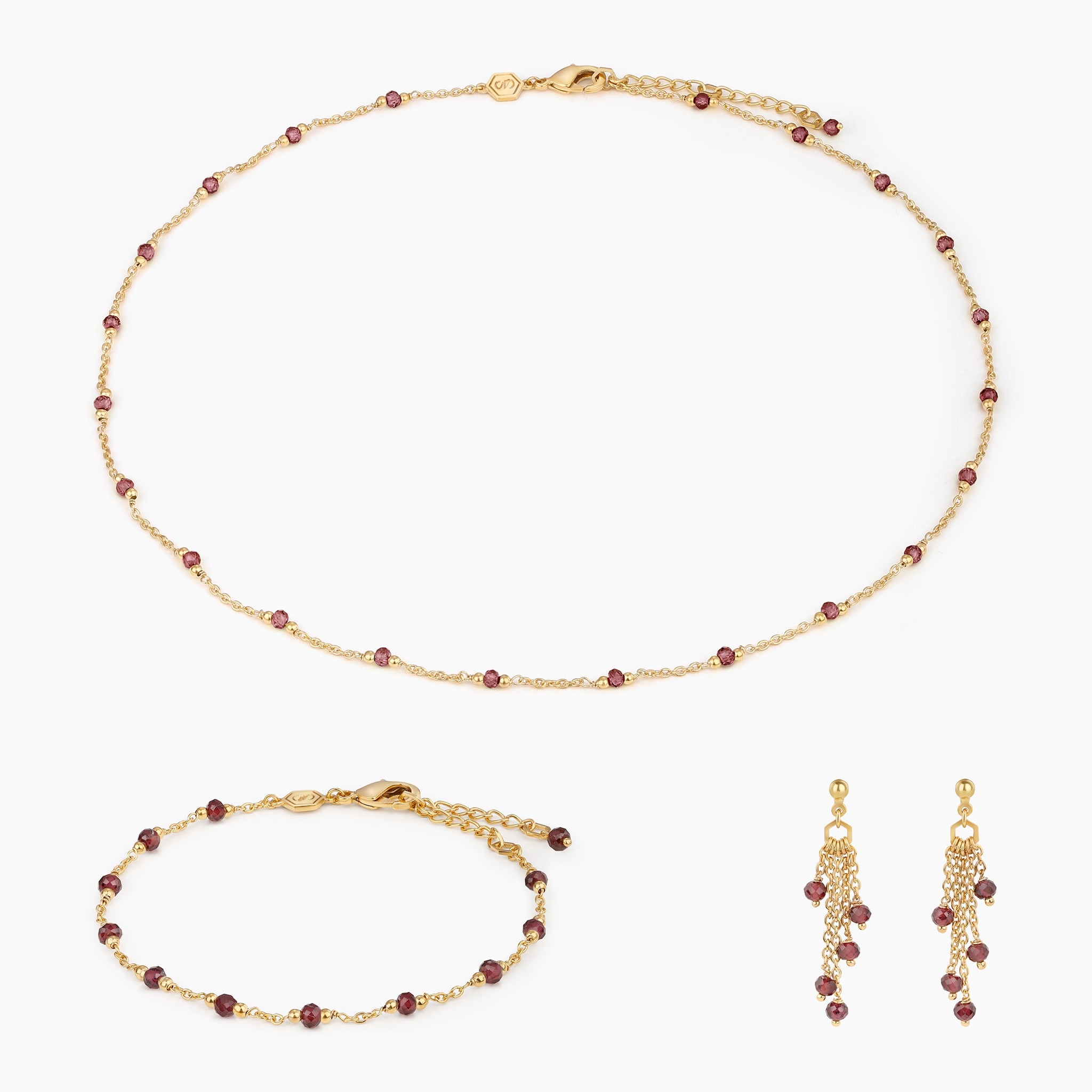 Collier, bracelet et boucles d'oreilles Elyssa en pierres Grenat - SLOYA