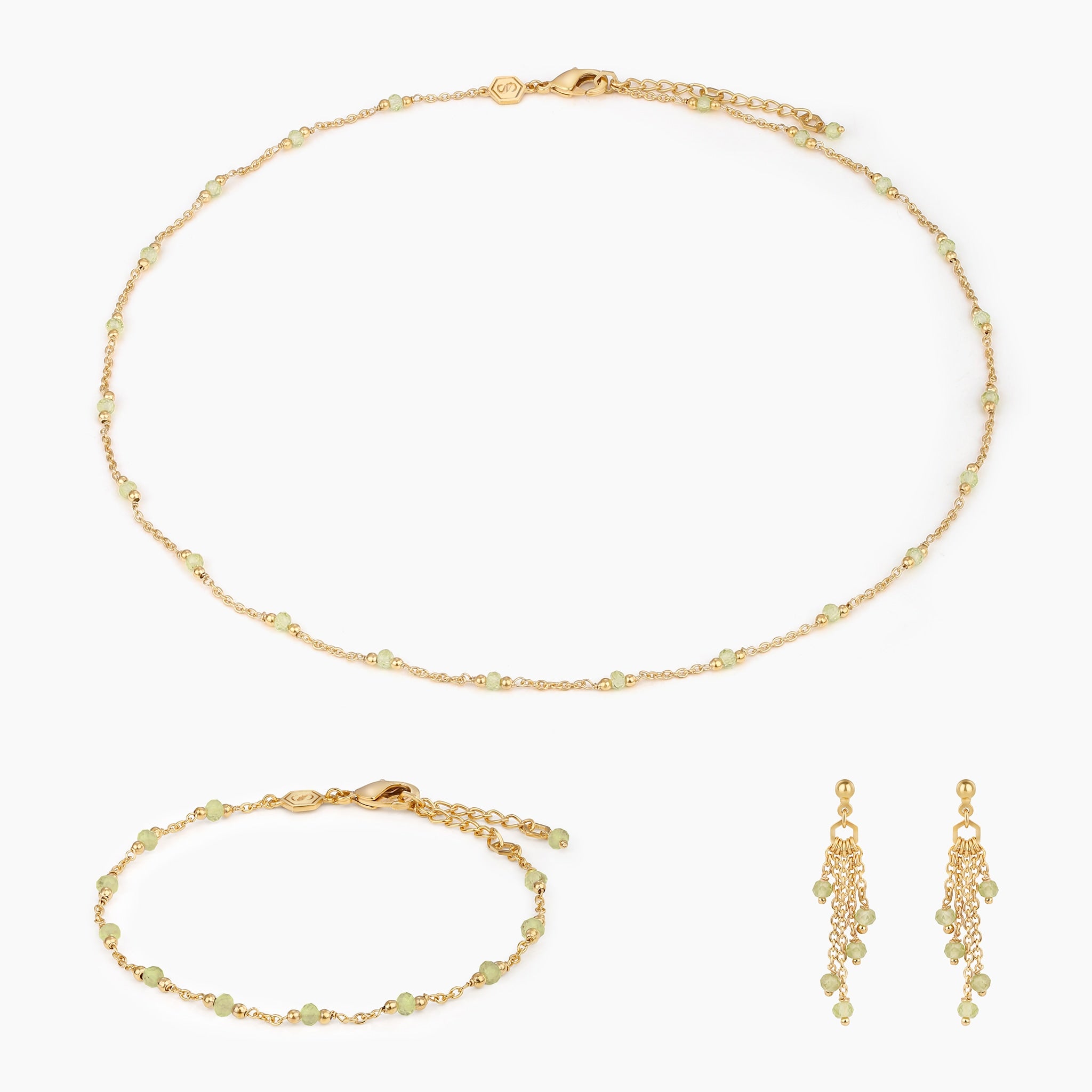 Collier, bracelet et boucles d'oreilles Elyssa en pierres Péridot - SLOYA