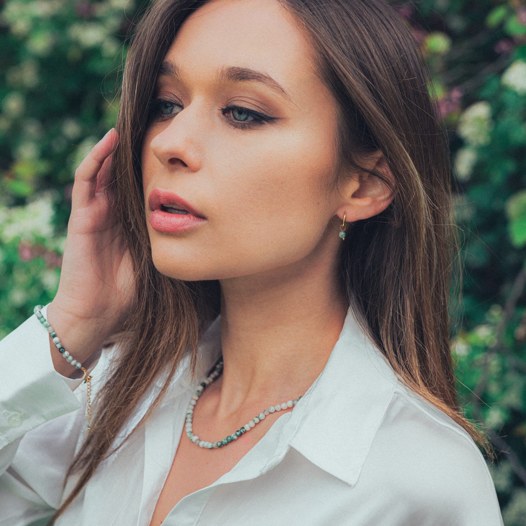 Collier, bracelet et boucles d'oreilles Serena en pierres Agate Arbre - SLOYA