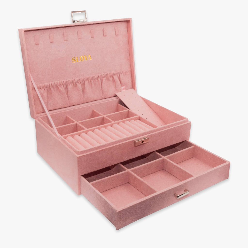 Grande boîte à bijoux velours rose pêche - SLOYA