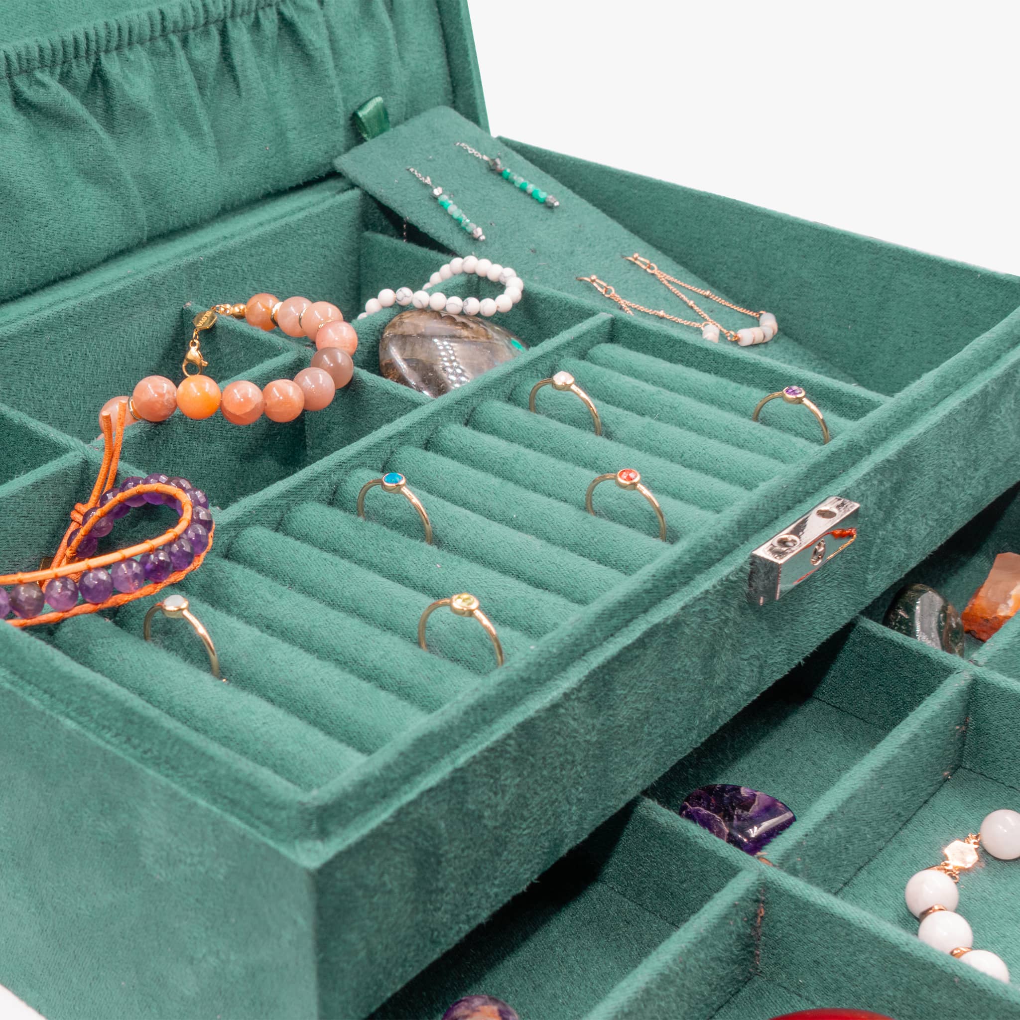 Grande boîte à bijoux velours vert émeraude - SLOYA
