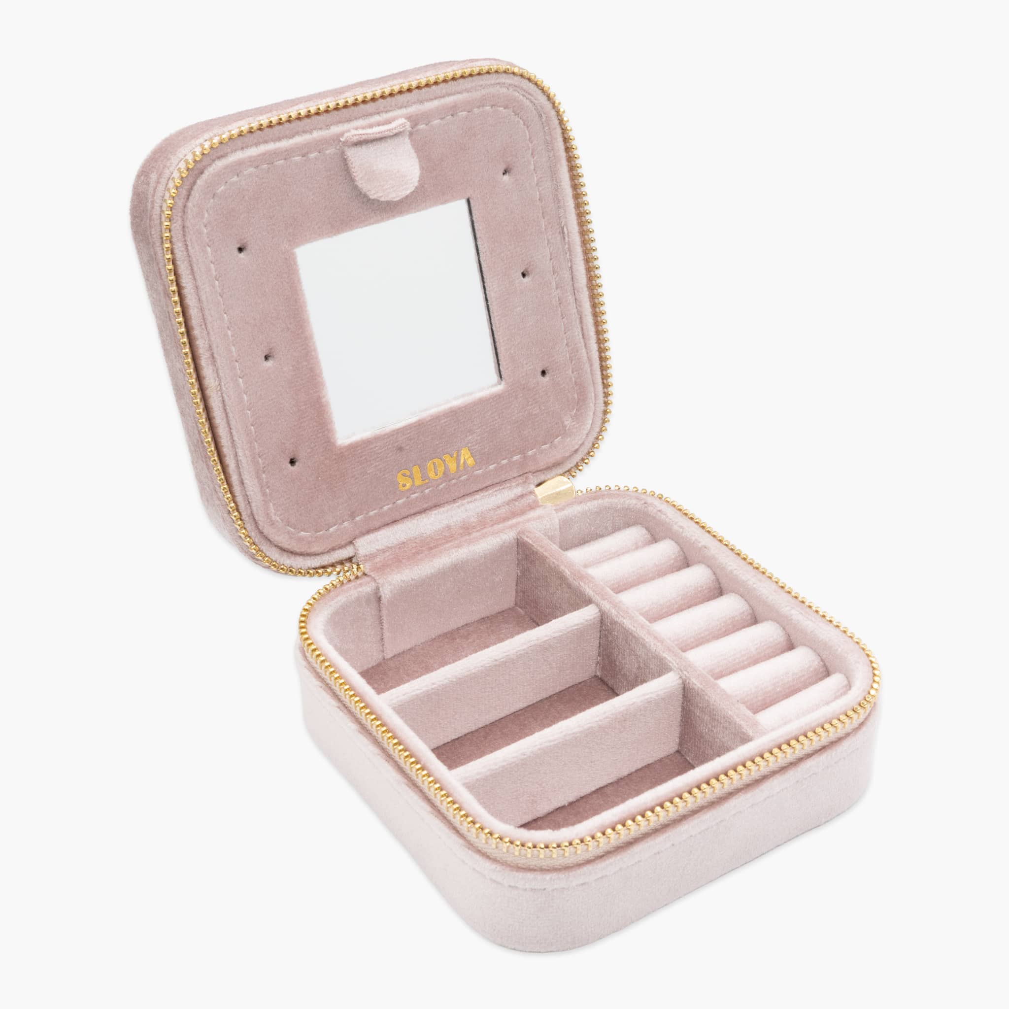 boîte à bijoux sloya en velour rose pêche