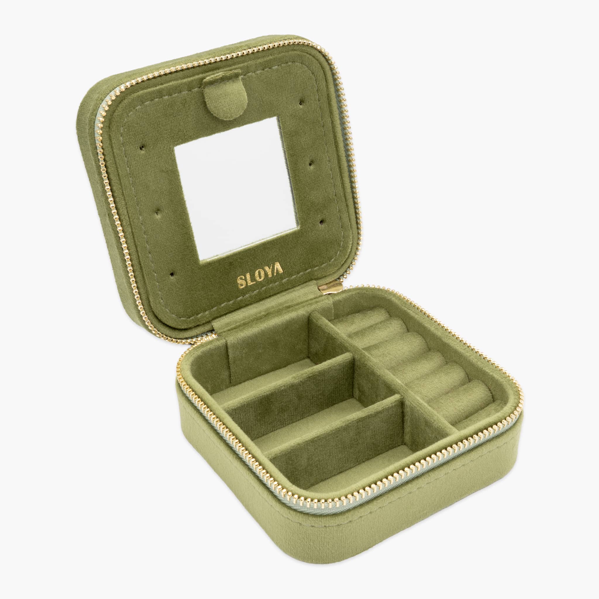 boite à bijoux sloya en velour verte olive
