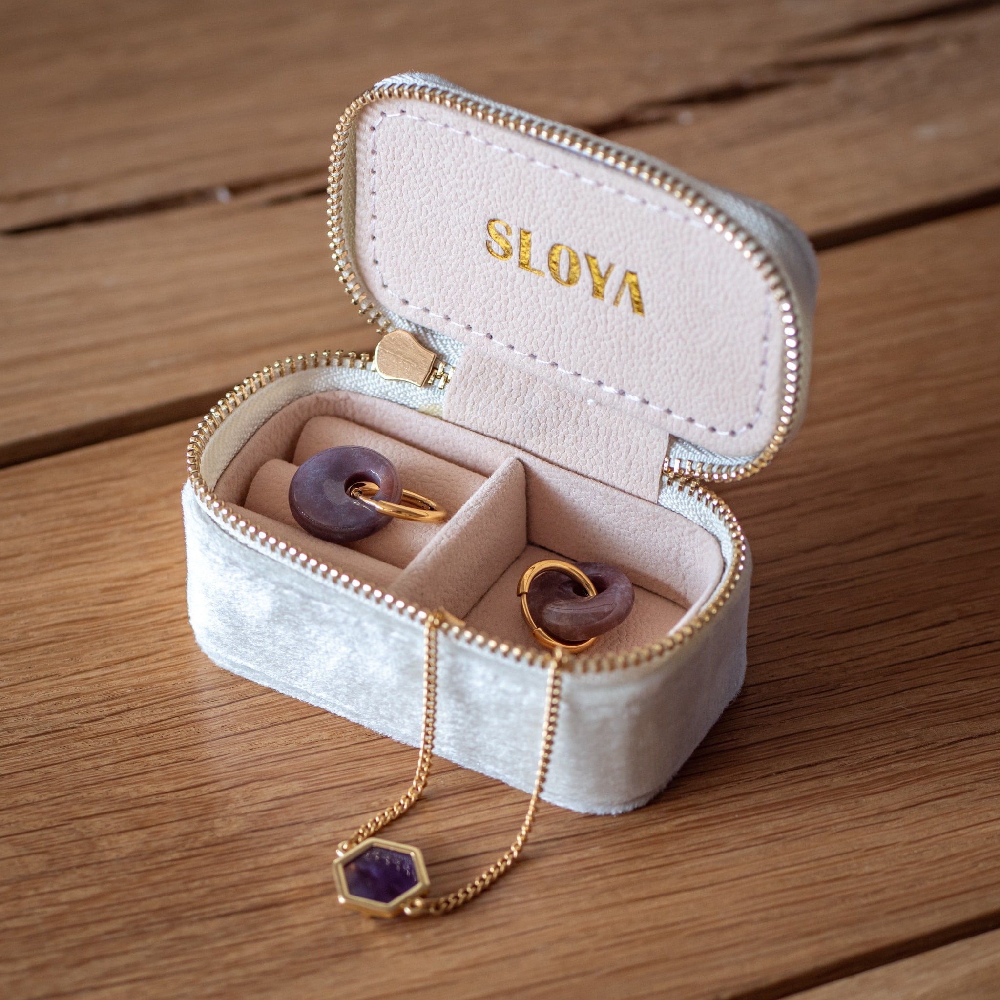 Mini boîte à bijoux velours blanc coton - SLOYA