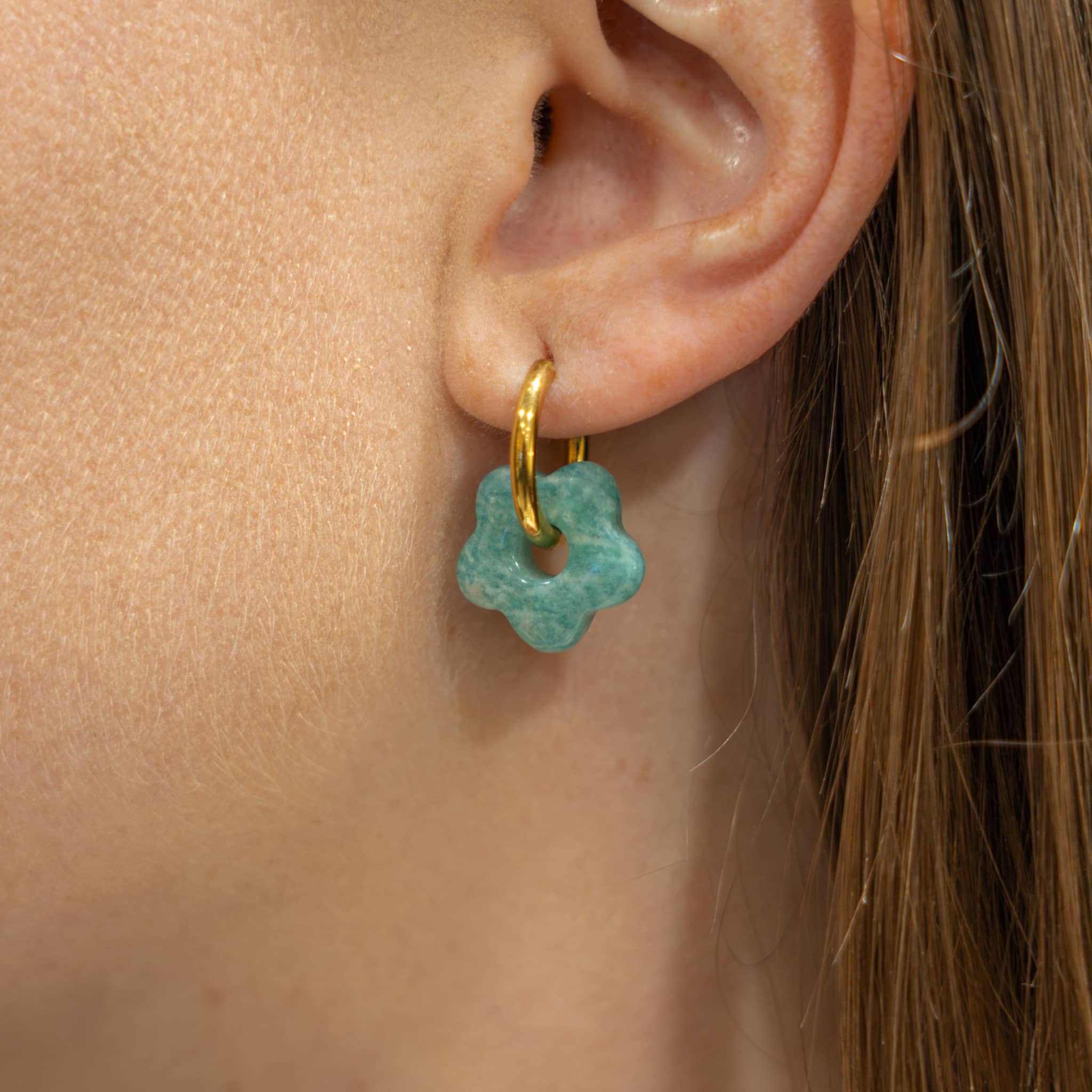 Boucles d'oreilles Fleur en pierres Amazonite - SLOYA