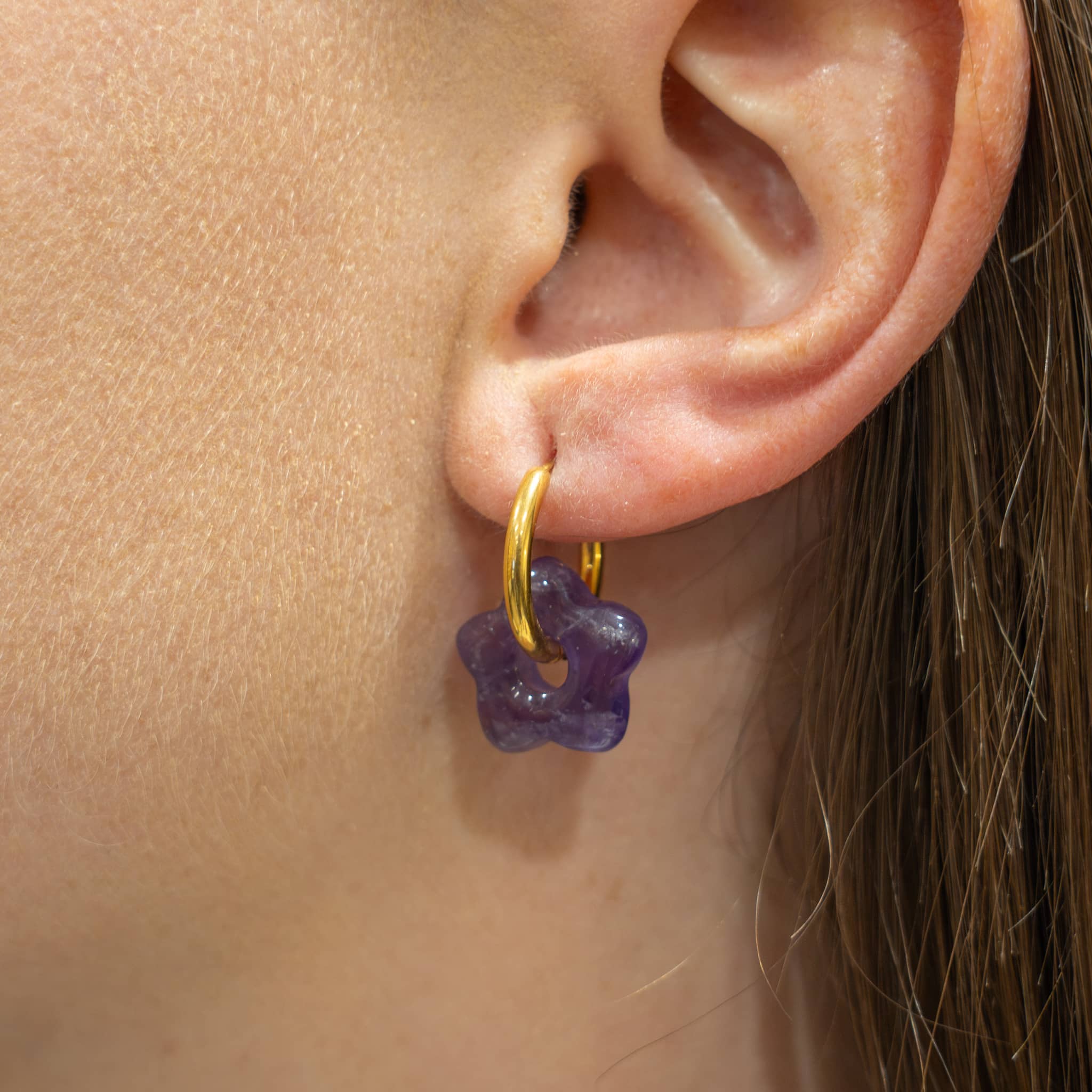 Boucles d'oreilles Fleur en pierres Améthyste - SLOYA