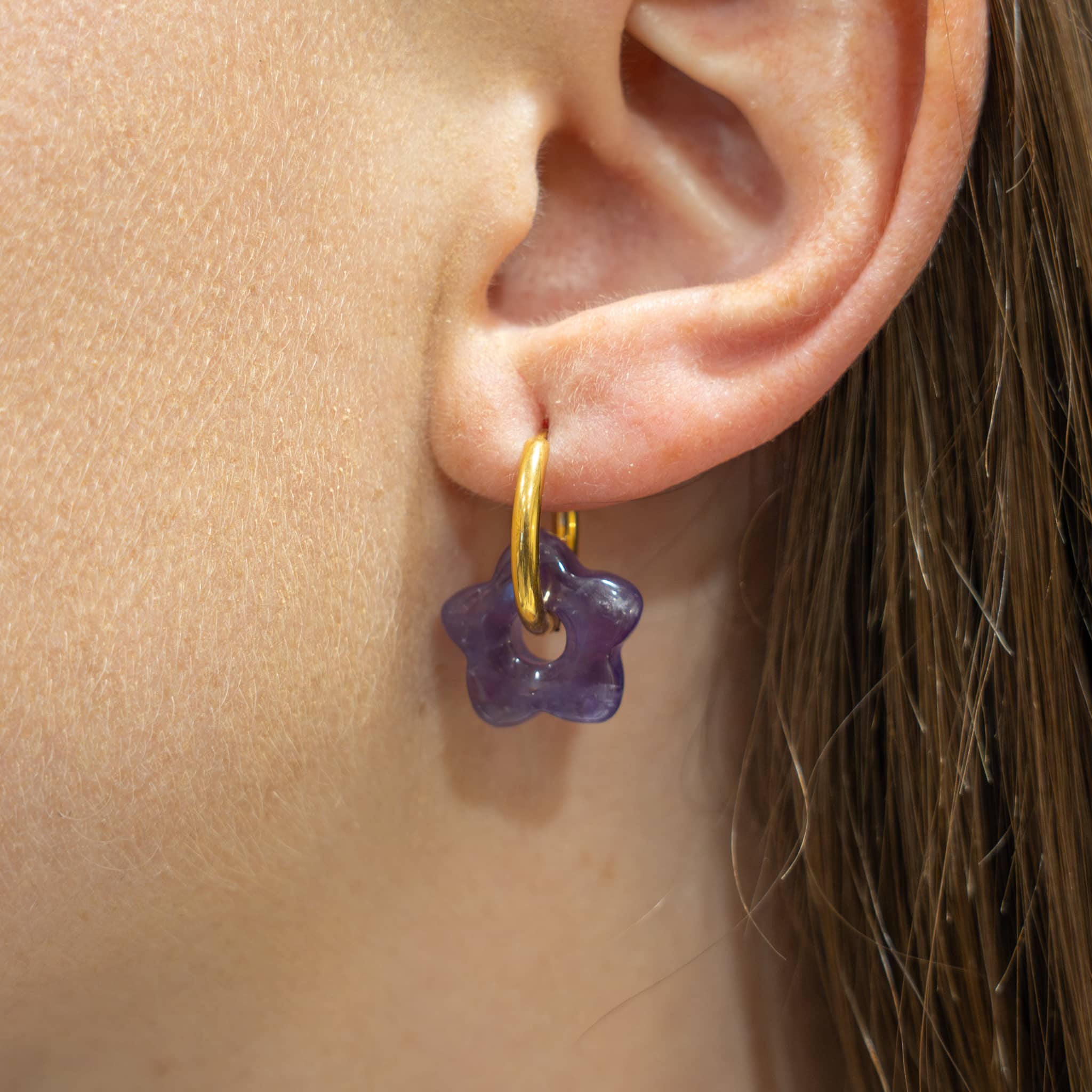 Boucles d'oreilles Fleur en pierres Améthyste - SLOYA