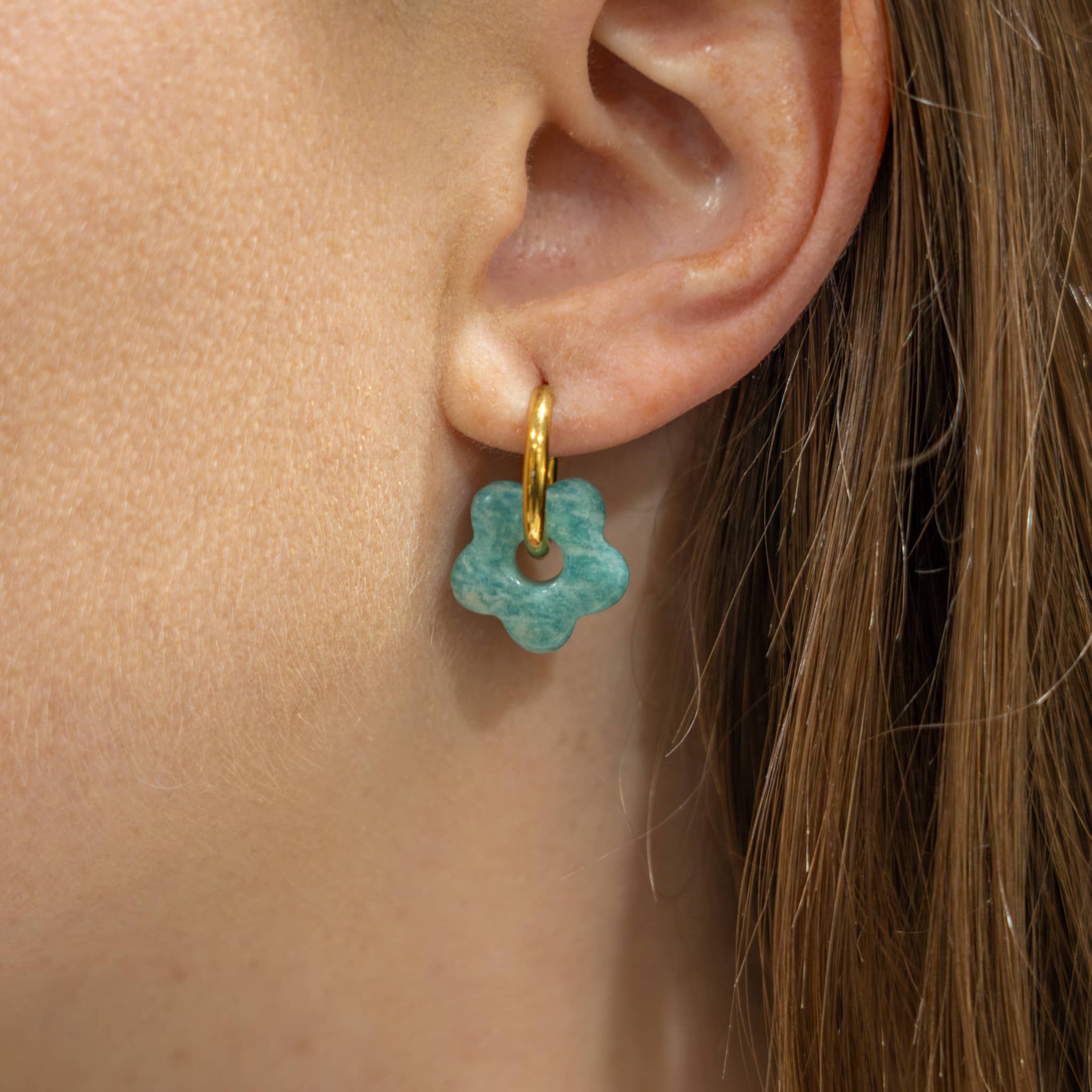 Boucles d'oreilles Fleur en pierres Amazonite - SLOYA