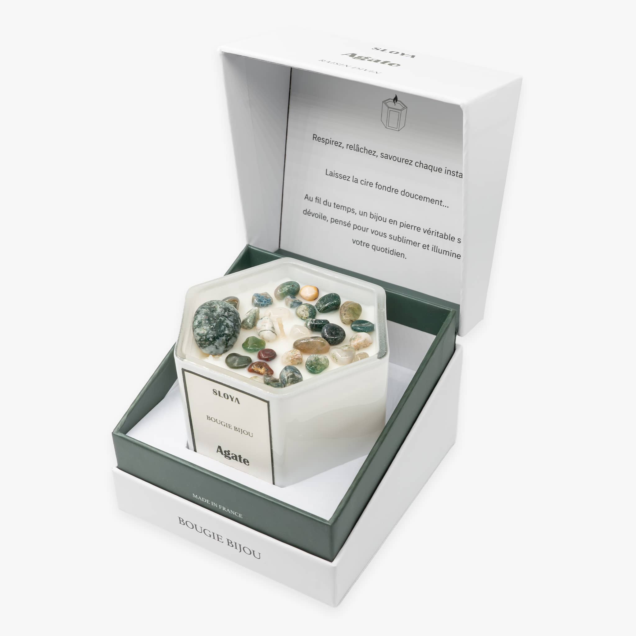 Bougie bijou pierres Agate - parfum Raisin Divin - SLOYA