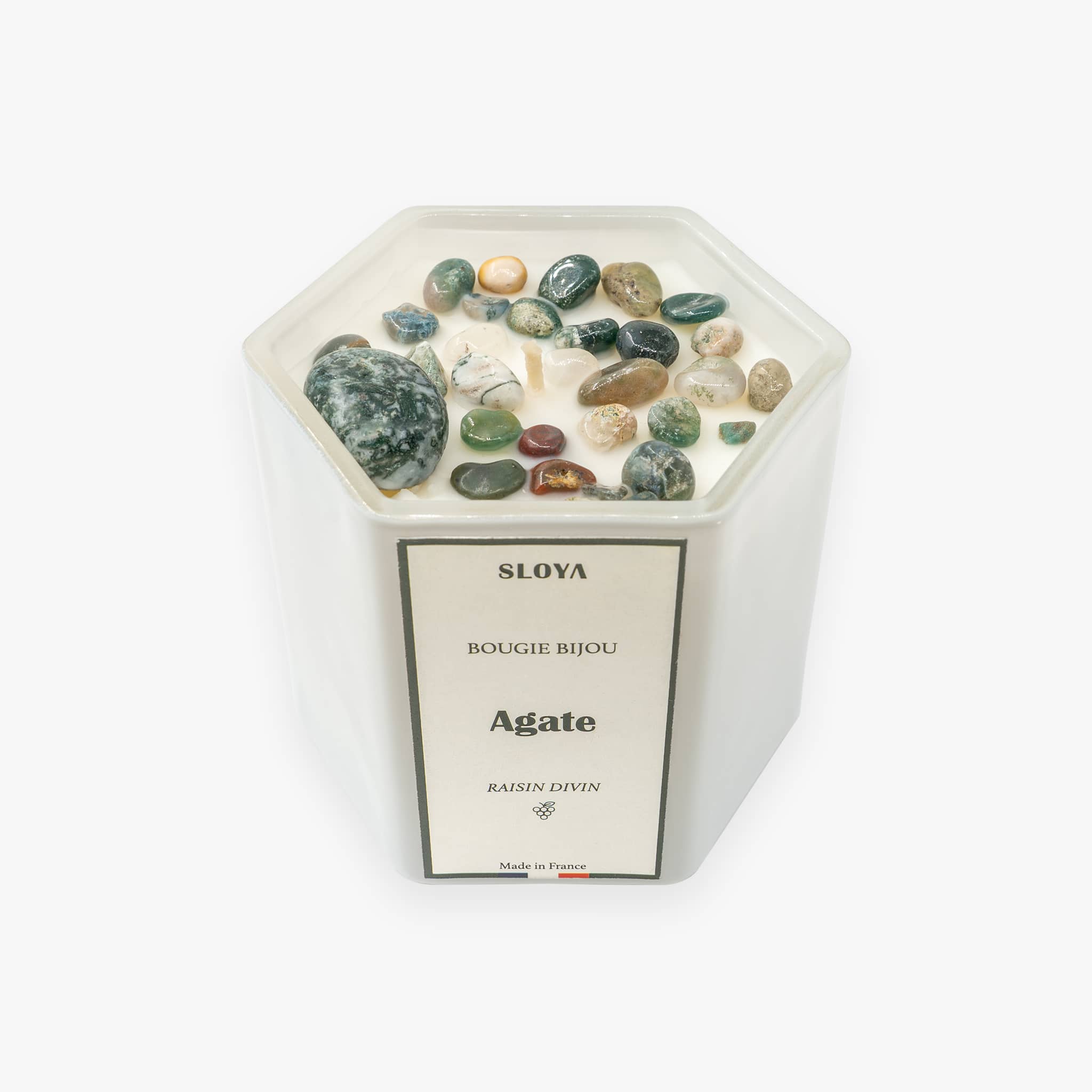 Bougie bijou pierres Agate - parfum Raisin Divin - SLOYA