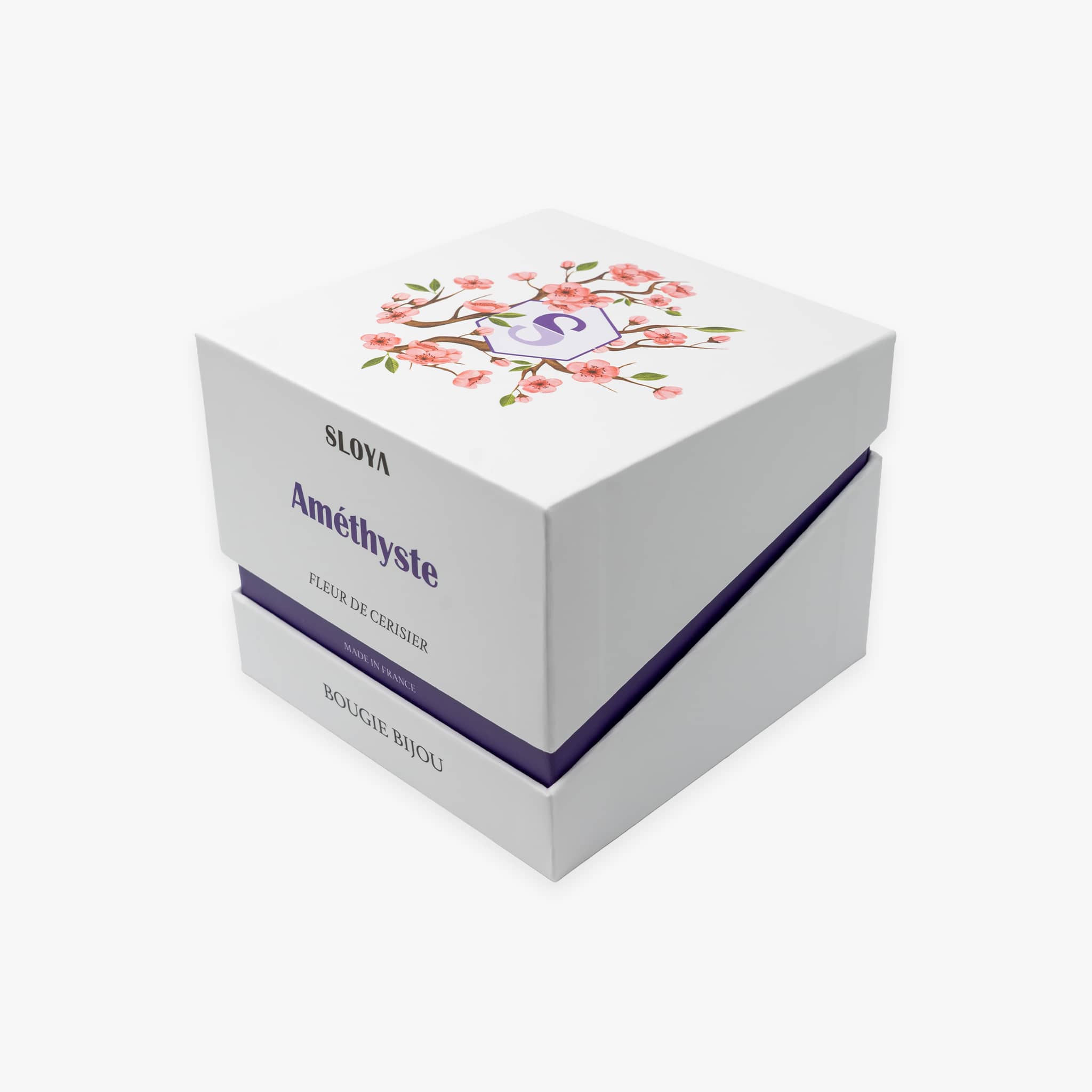 Bougie bijou pierres Améthyste - parfum Fleur de Cerisier - SLOYA