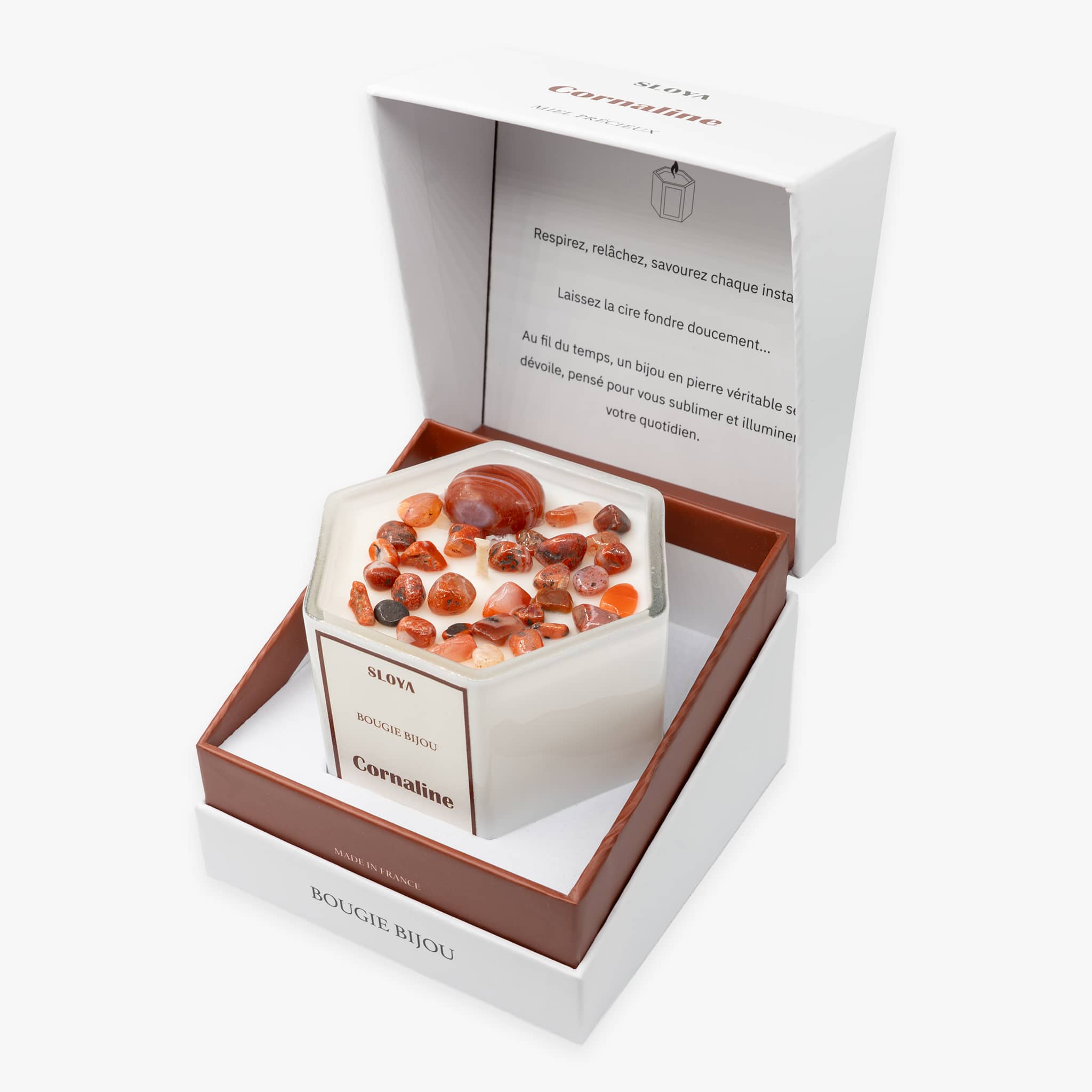 Bougie bijou pierres Cornaline - parfum Miel Précieux - SLOYA