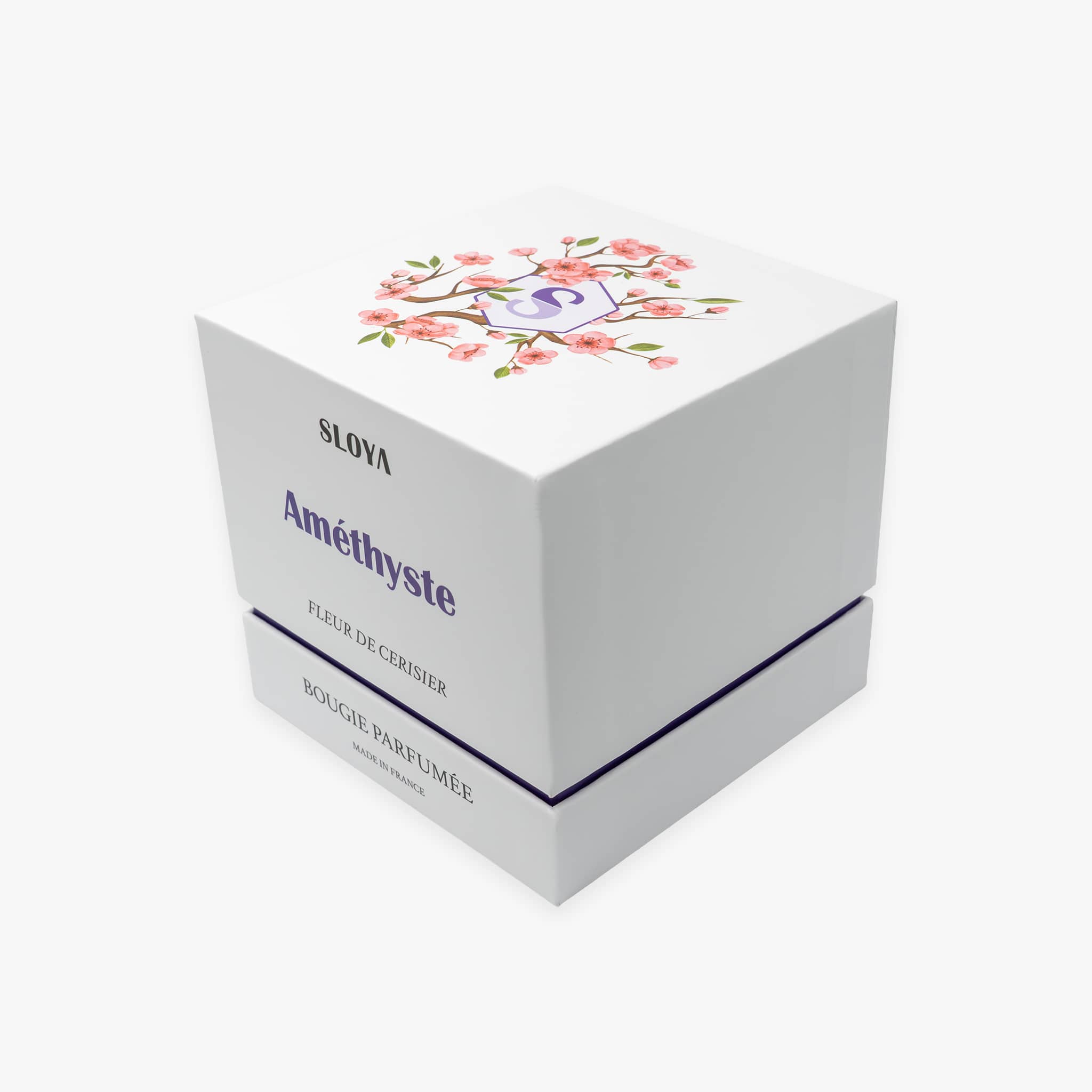 Bougie pierres Améthyste - parfum Fleur de Cerisier - SLOYA
