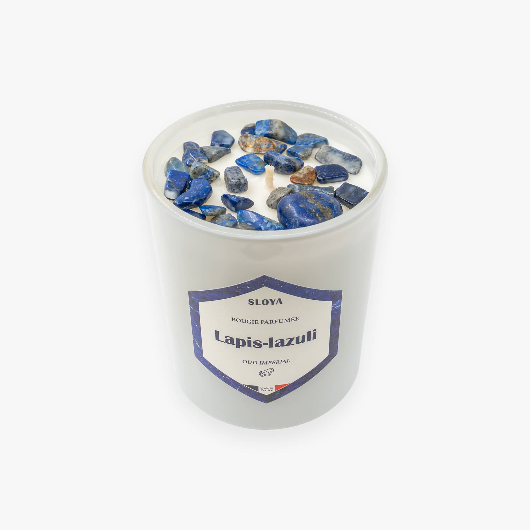 Bougie pierres Lapis-lazuli - parfum Oud Impérial - SLOYA