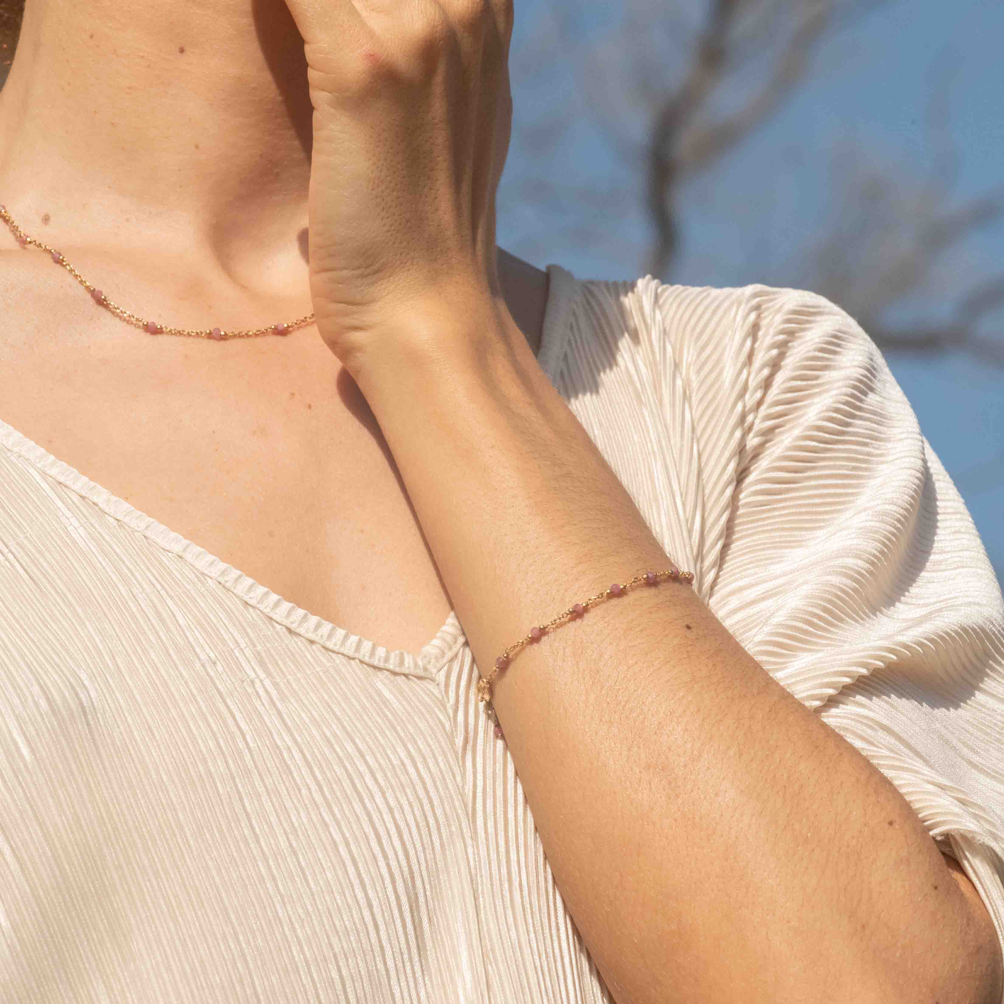 Collier, bracelet et boucles d'oreilles Elyssa en pierres Tourmaline - SLOYA