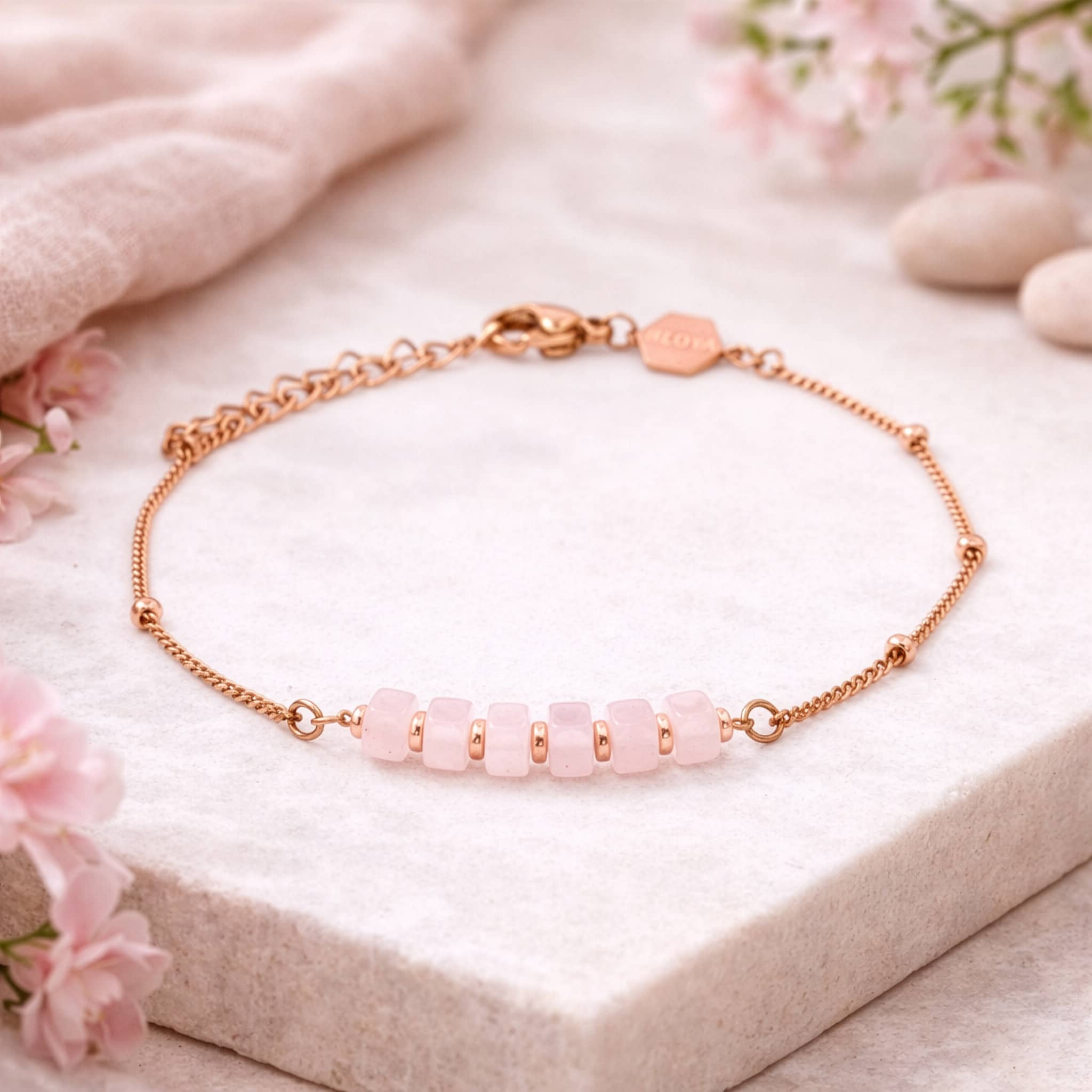 Bracelet PIANA en pierres de quartz rose - SLOYA