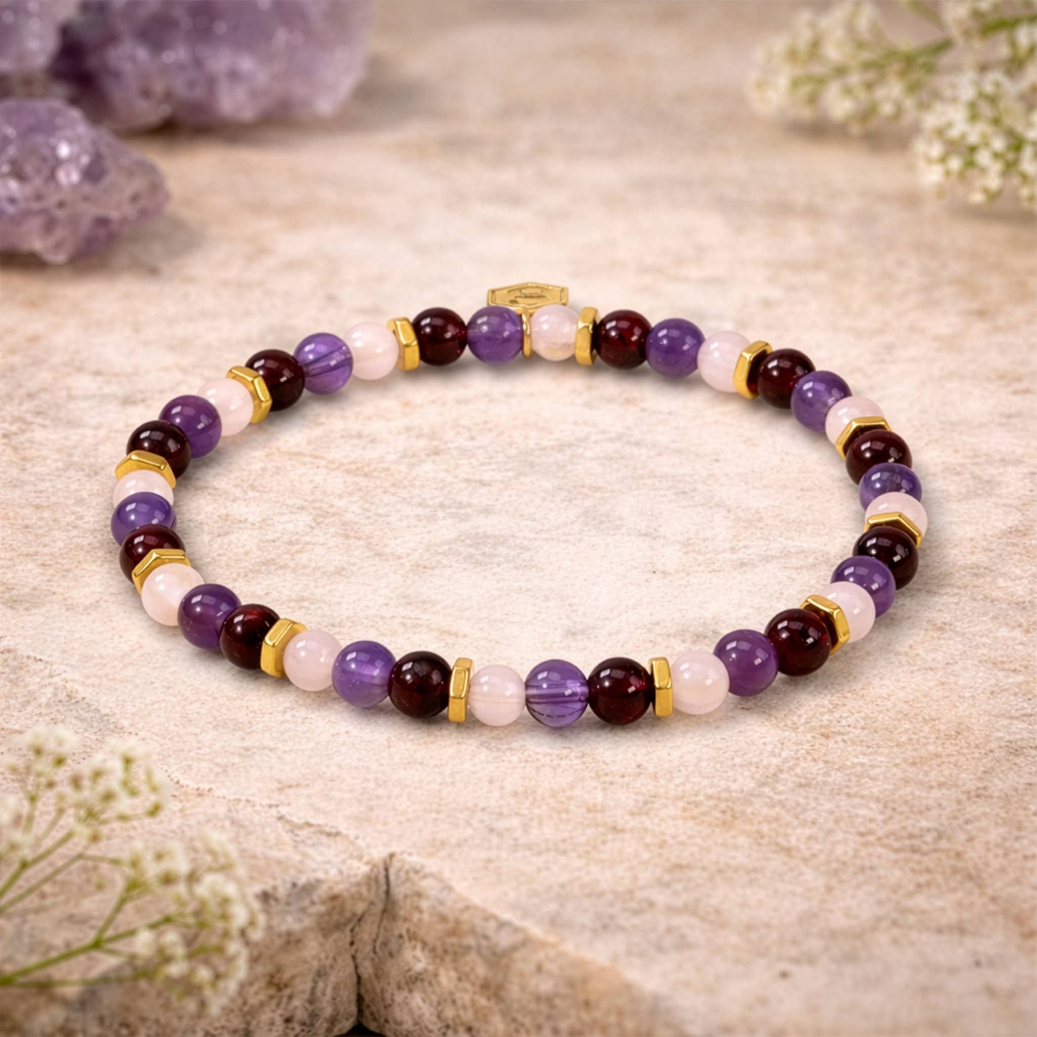 Bracelet serena en pierres Améthyste Quartz rose et Grenat - SLOYA