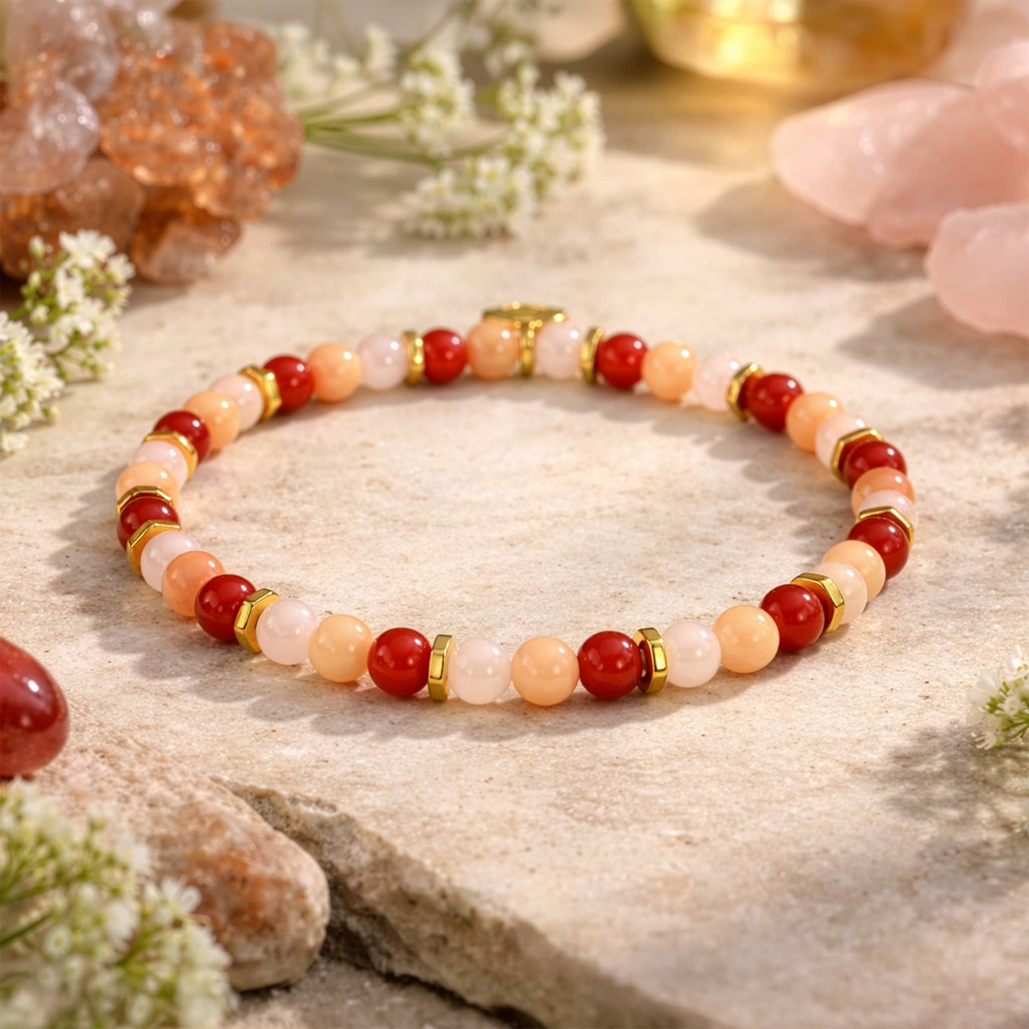 Bracelet Serena en pierres de Soleil, Cornaline et Quartz rose - SLOYA