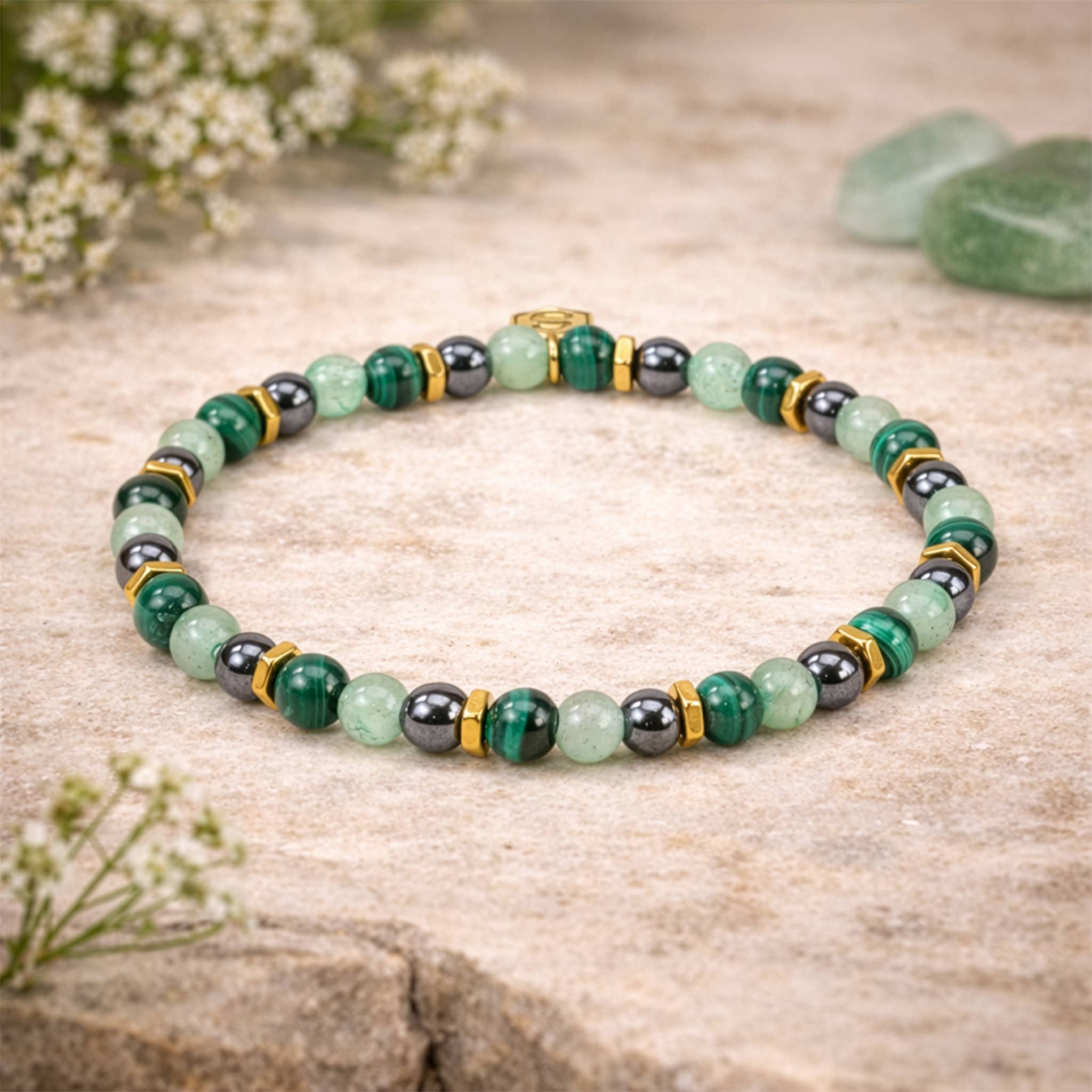 Bracelet serena en pierres Malachite, Aventurine et Hématite - SLOYA