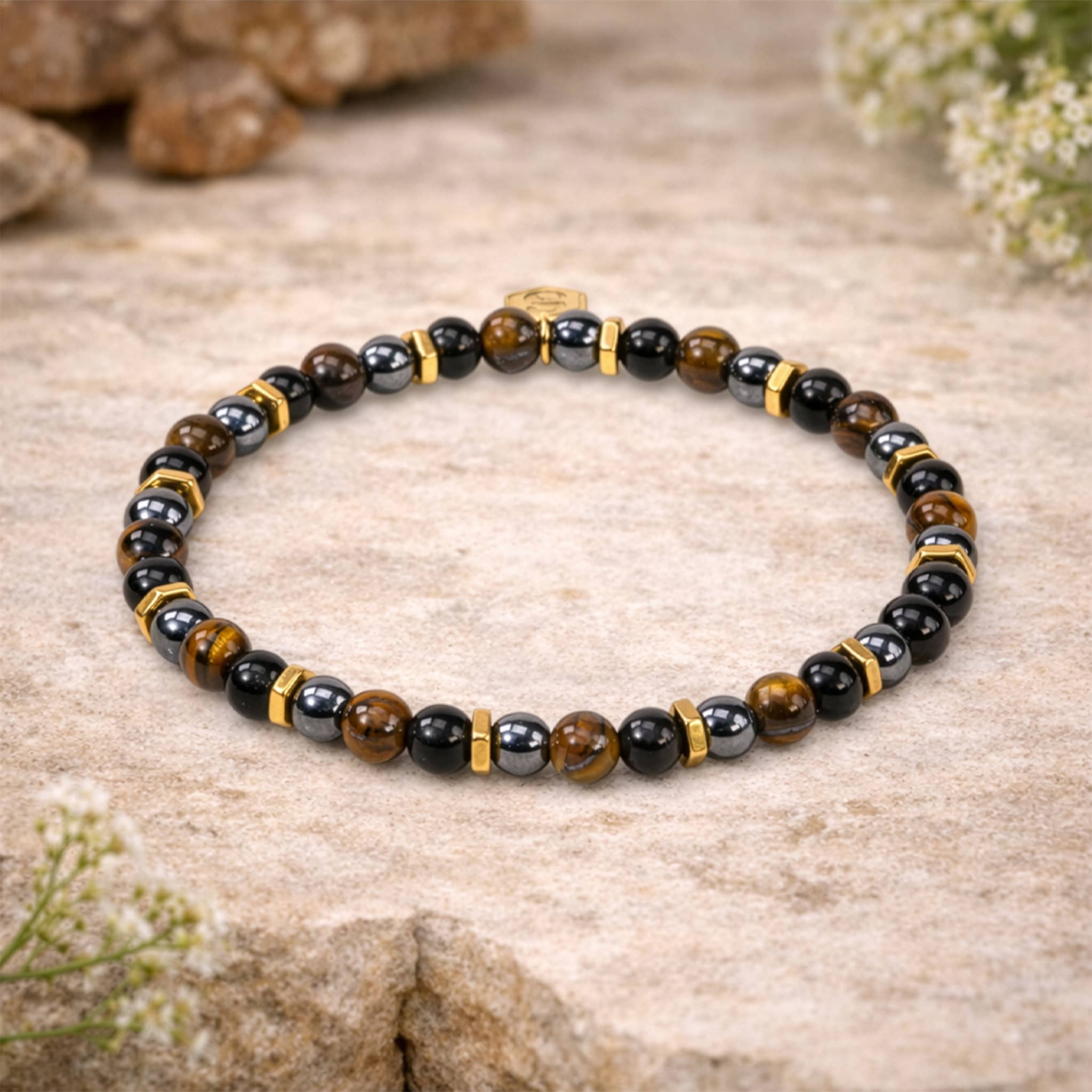 Bracelet serena en pierres Oeil de tigre, Obsidienne et Hématite - SLOYA