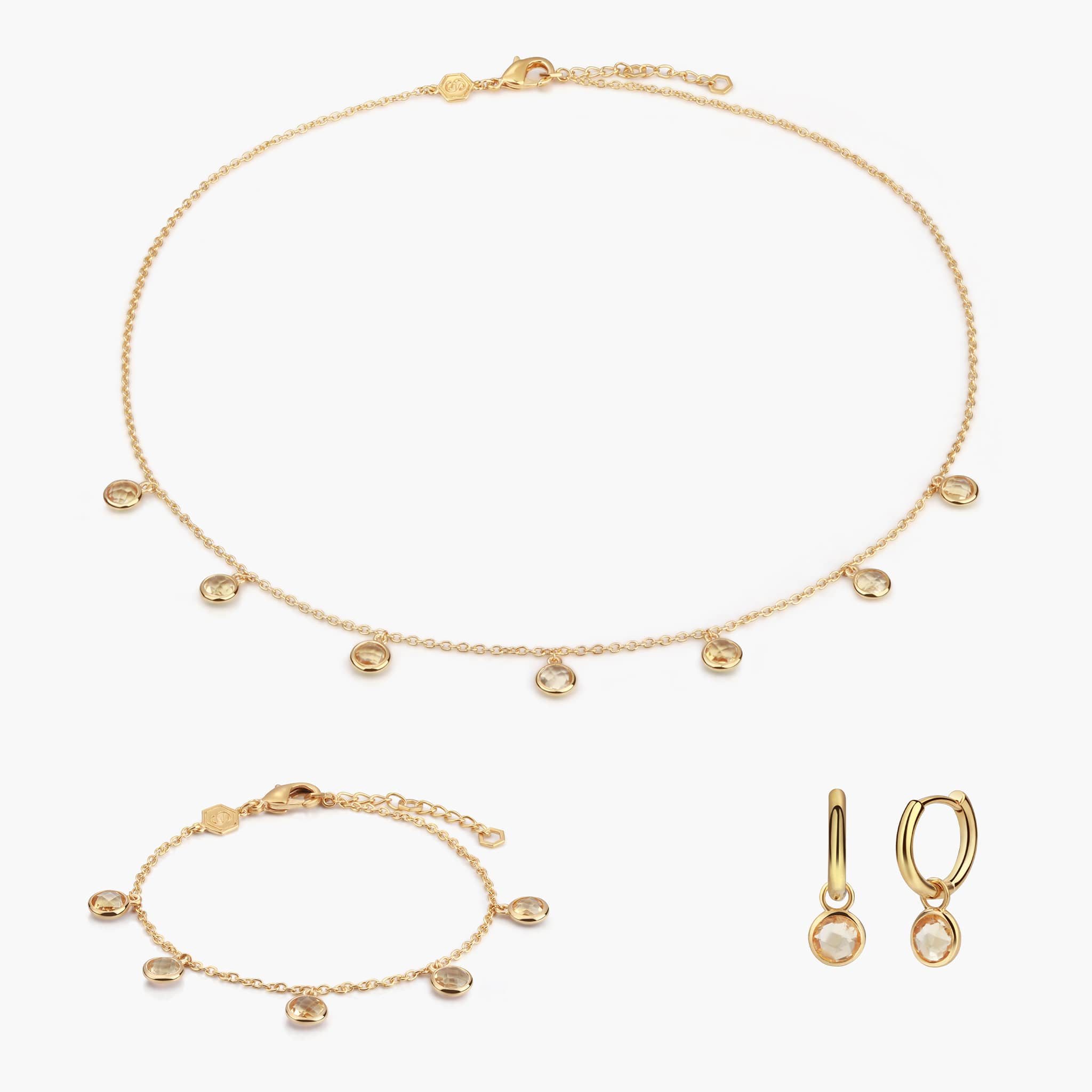 Parure Collier, bracelet et boucles d'oreilles Gemia en pierres Citrine