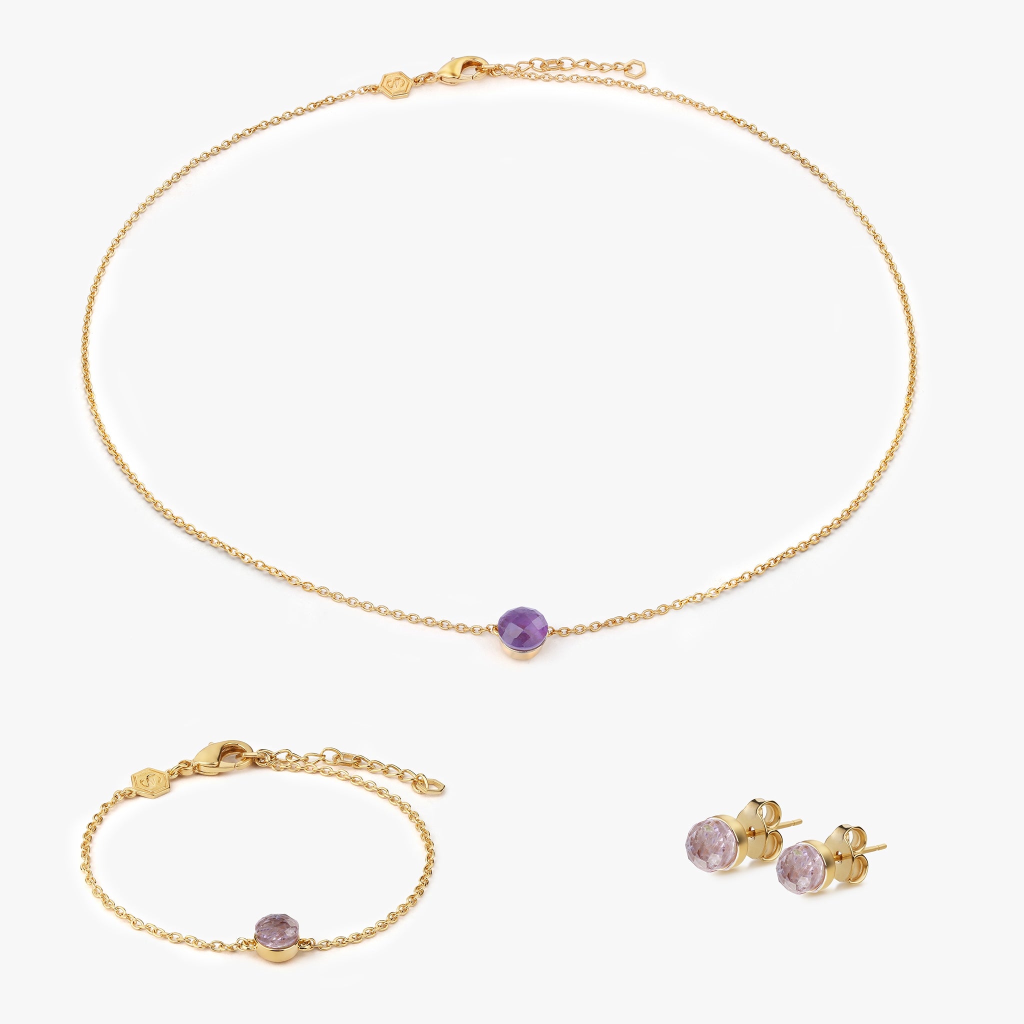 Collier, bracelet et boucles d'oreilles Aurora en pierres Améthyste - SLOYA