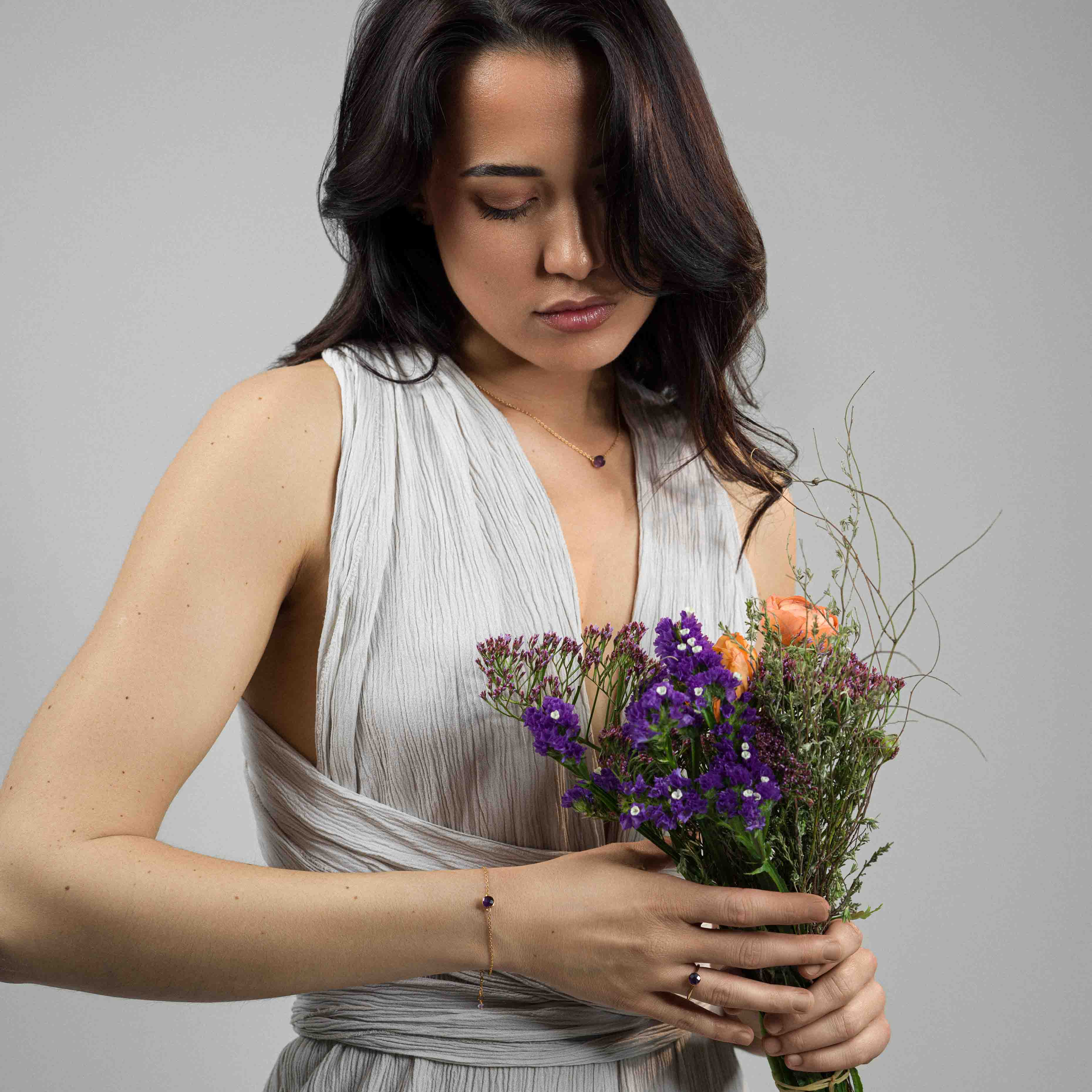 Collier, bracelet et boucles d'oreilles Aurora en pierres Améthyste - SLOYA