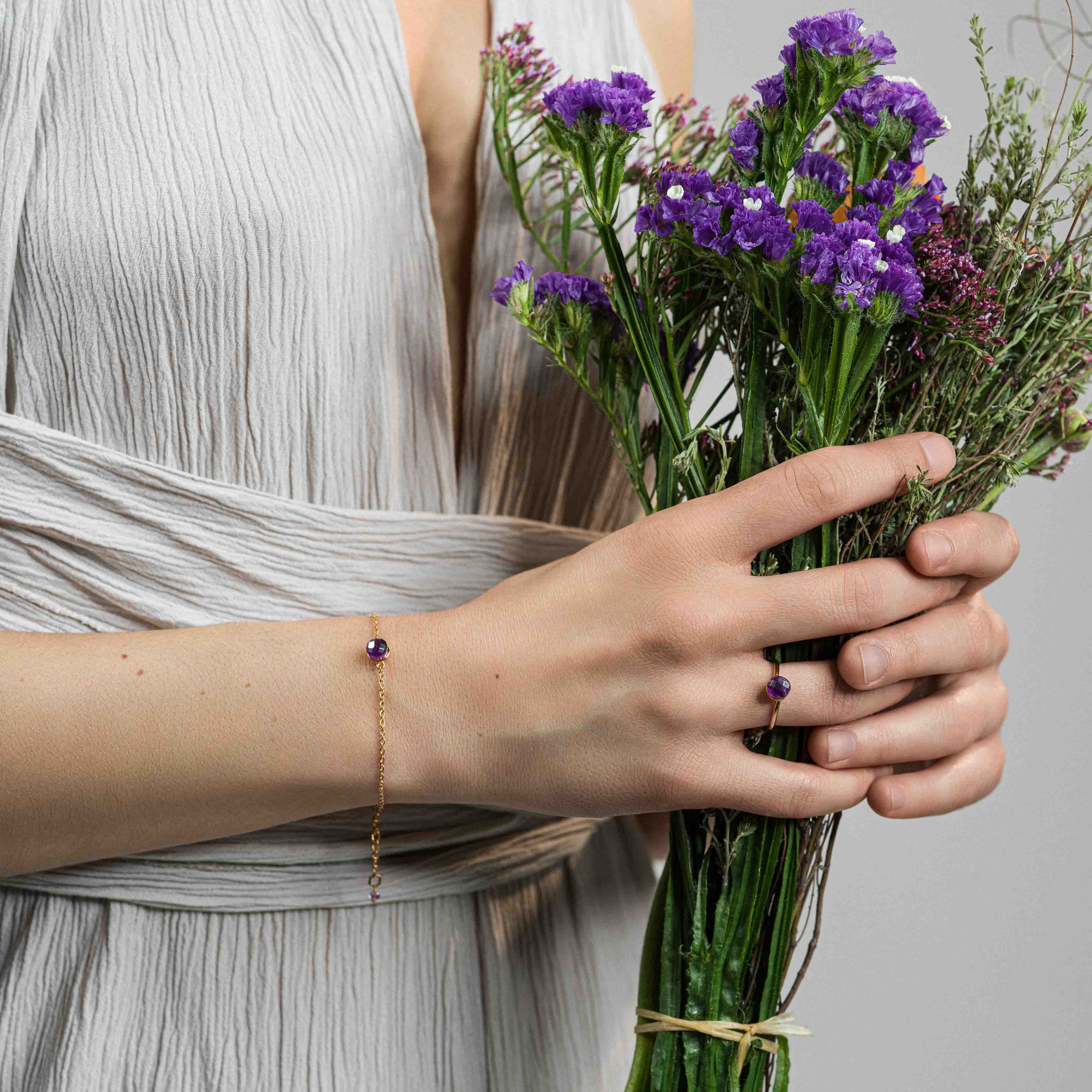 Collier, bracelet et boucles d'oreilles Aurora en pierres Améthyste - SLOYA