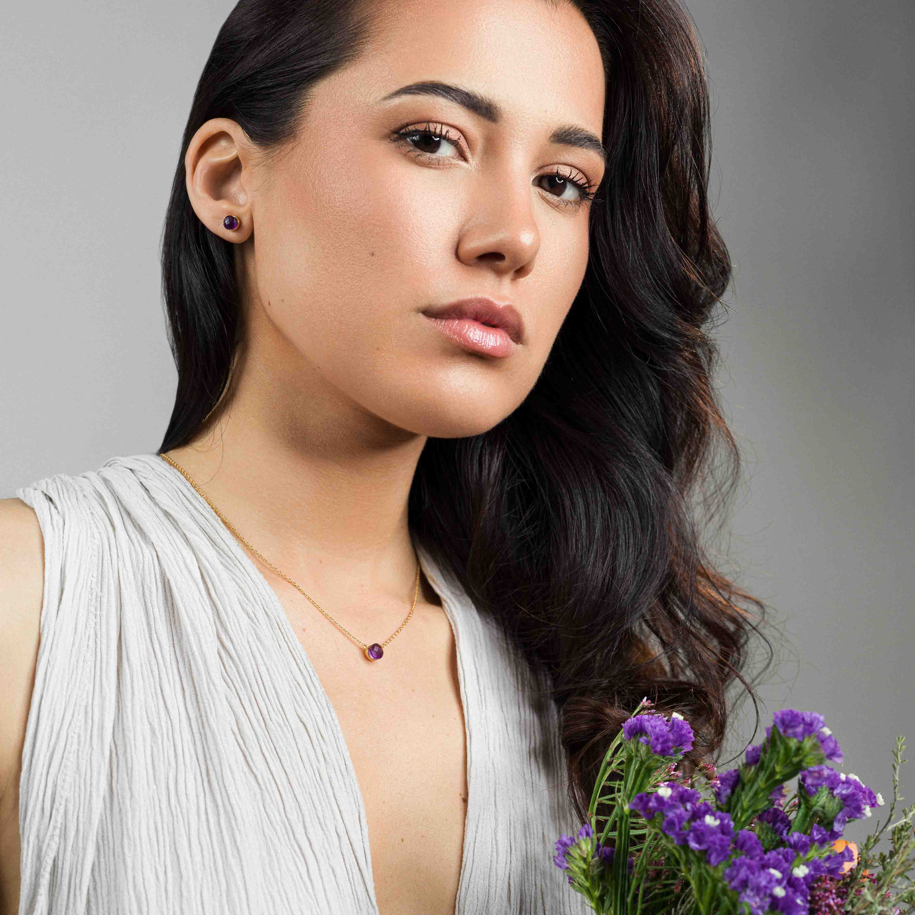 Collier, bracelet et boucles d'oreilles Aurora en pierres Améthyste - SLOYA