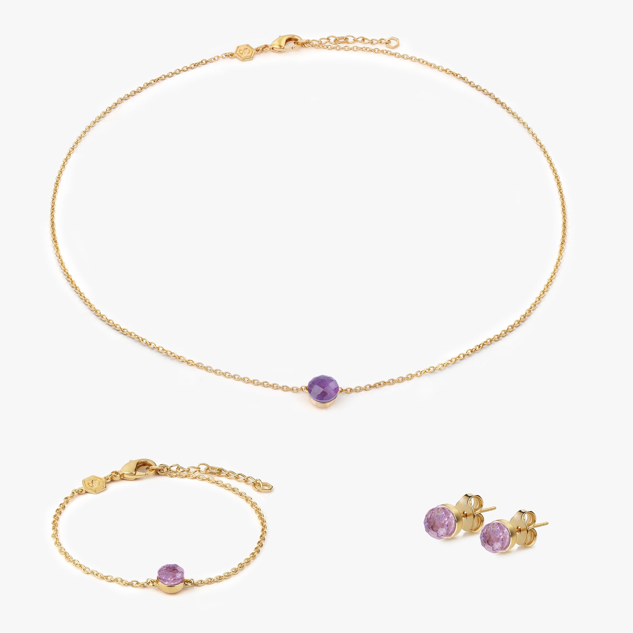 Collier, bracelet et boucles d'oreilles Aurora en pierres Améthyste - SLOYA