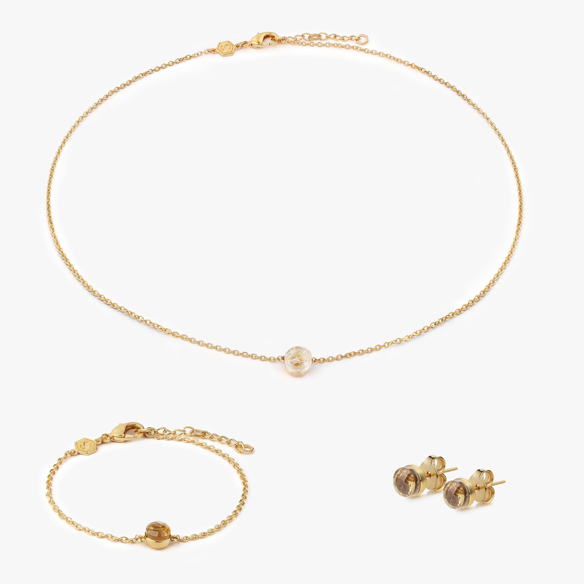 Collier, bracelet et boucles d'oreilles Aurora en pierres Citrine - SLOYA