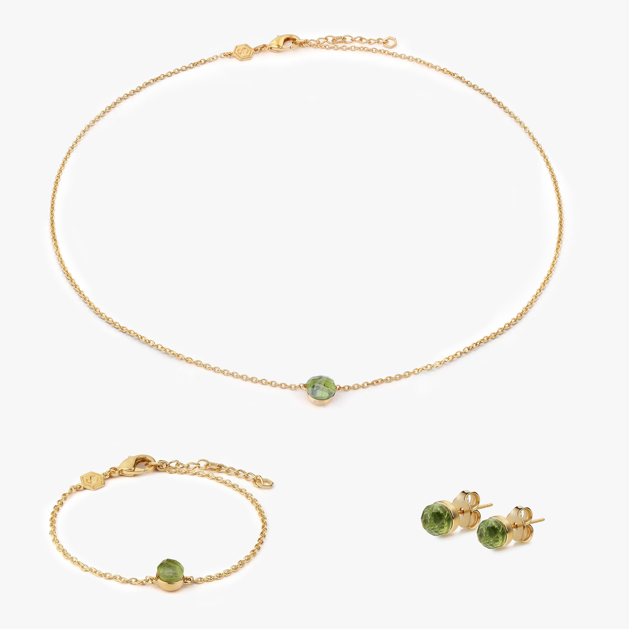 Collier, bracelet et boucles d'oreilles Aurora en pierres Péridot - SLOYA