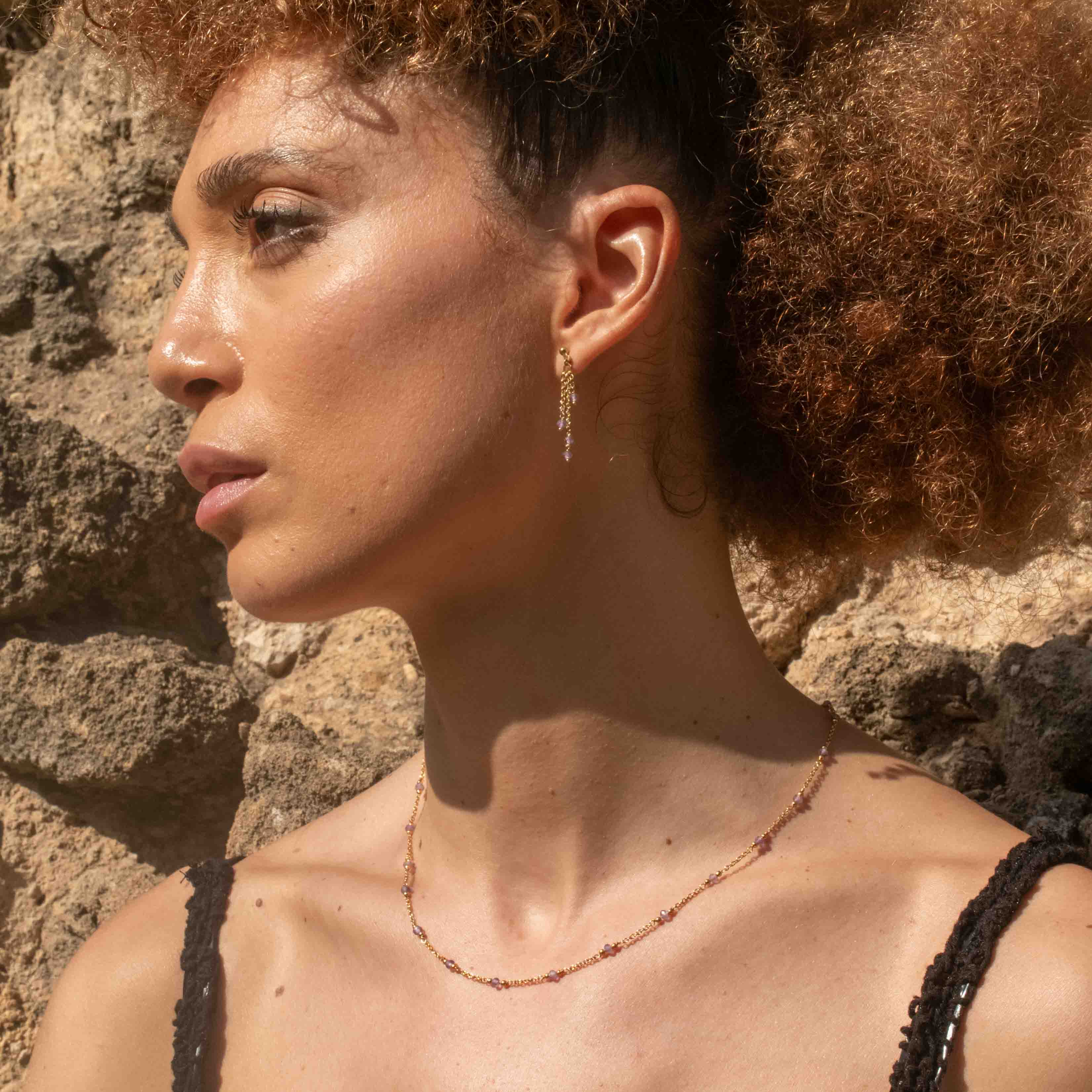 Collier, bracelet et boucles d'oreilles Elyssa en pierres Améthyste - SLOYA