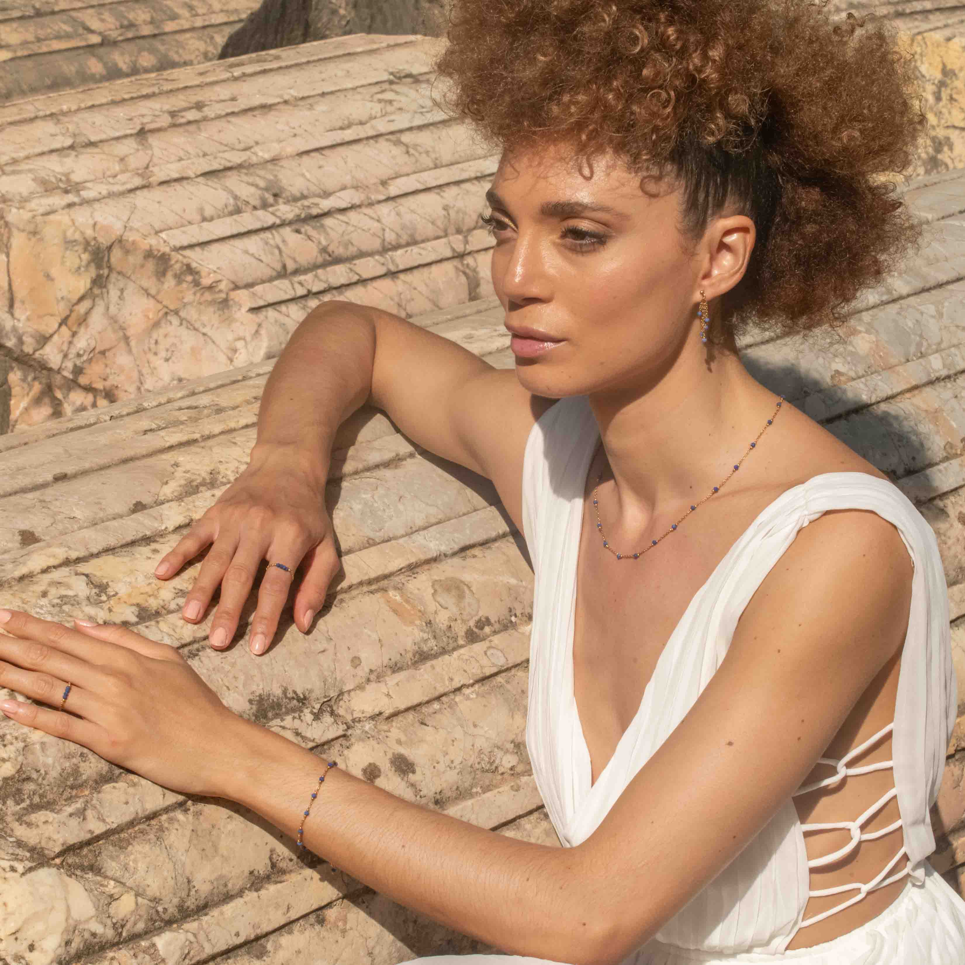 Collier, bracelet et boucles d'oreilles Elyssa en pierres Lapis-lazuli - SLOYA