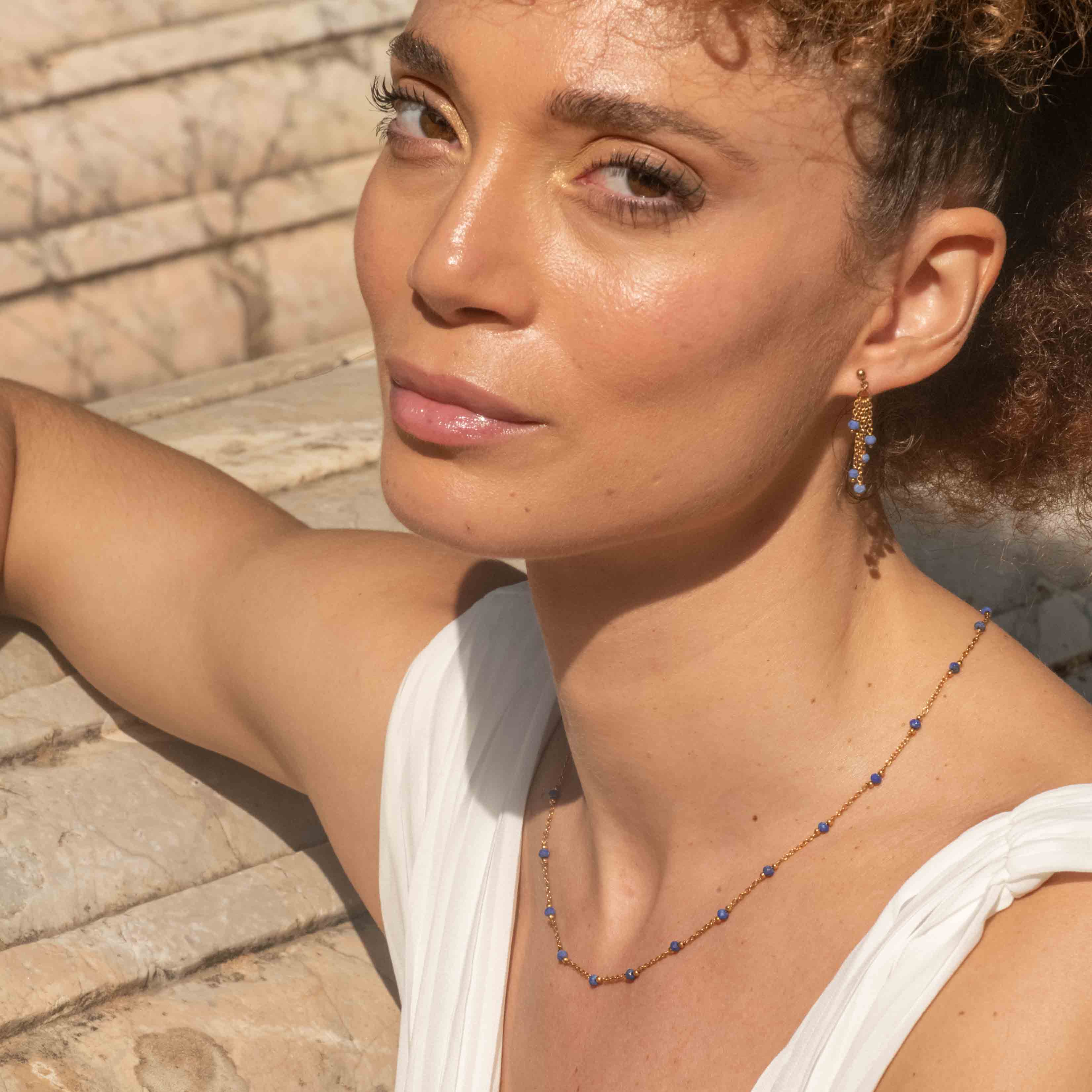 Collier, bracelet et boucles d'oreilles Elyssa en pierres Lapis-lazuli - SLOYA